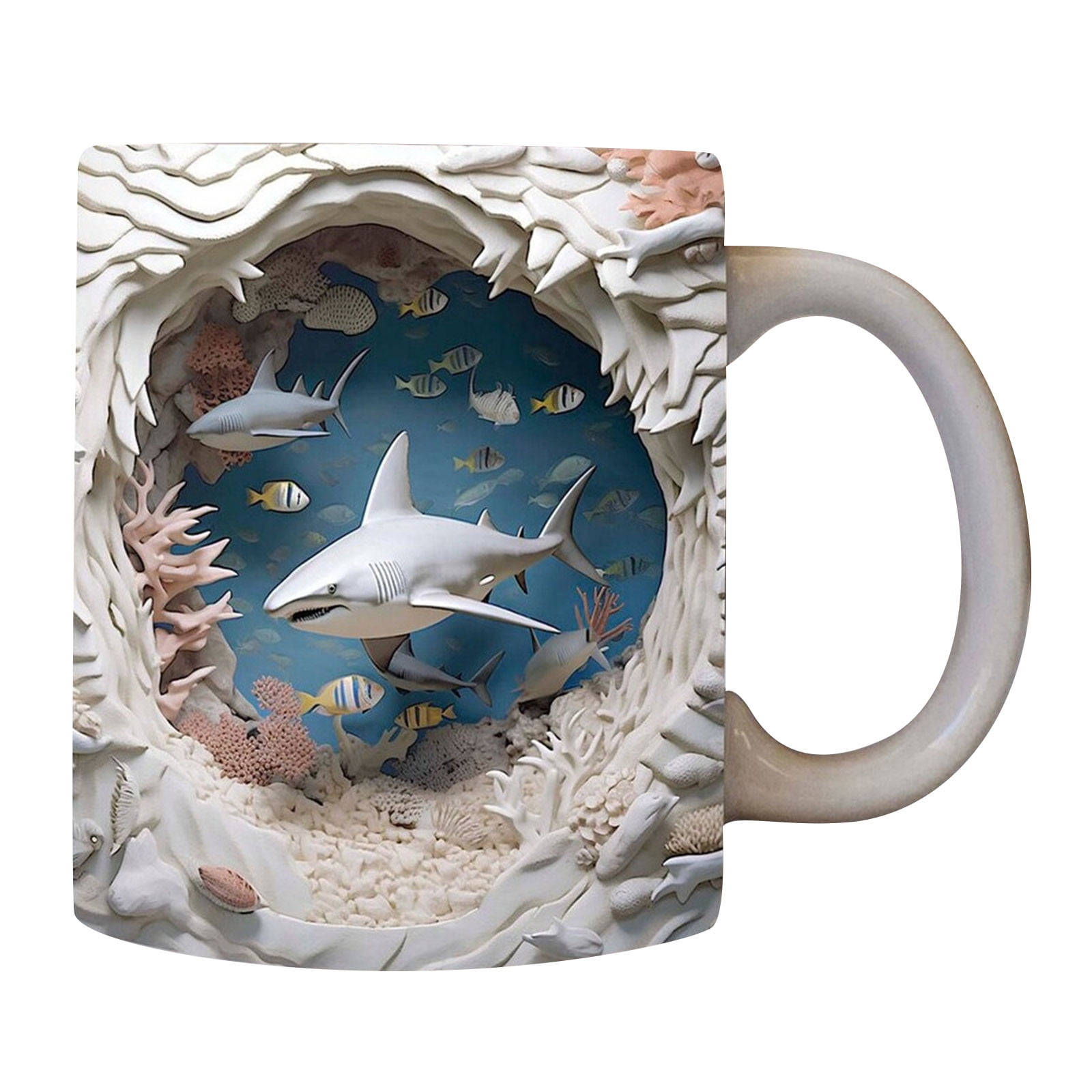 BGZLEU 3D Shark Mug, Durable Flat Painted Ceramic Coffee Mugs, 3D Ocean Shark Ceramic Coffee Mark Cup Tea, Ceramic Shark Decor For Women And Men Holiday And Birthday Gift - Image 2