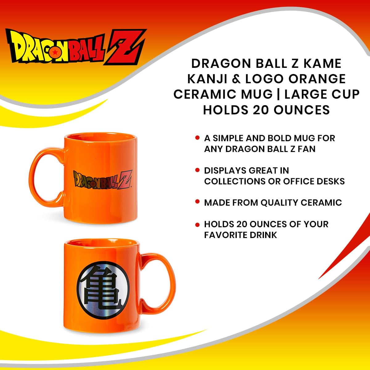 Dragon Ball Z Kame Kanji & Logo Orange Ceramic Mug | Large Cup Holds 20 Ounces - Image 4