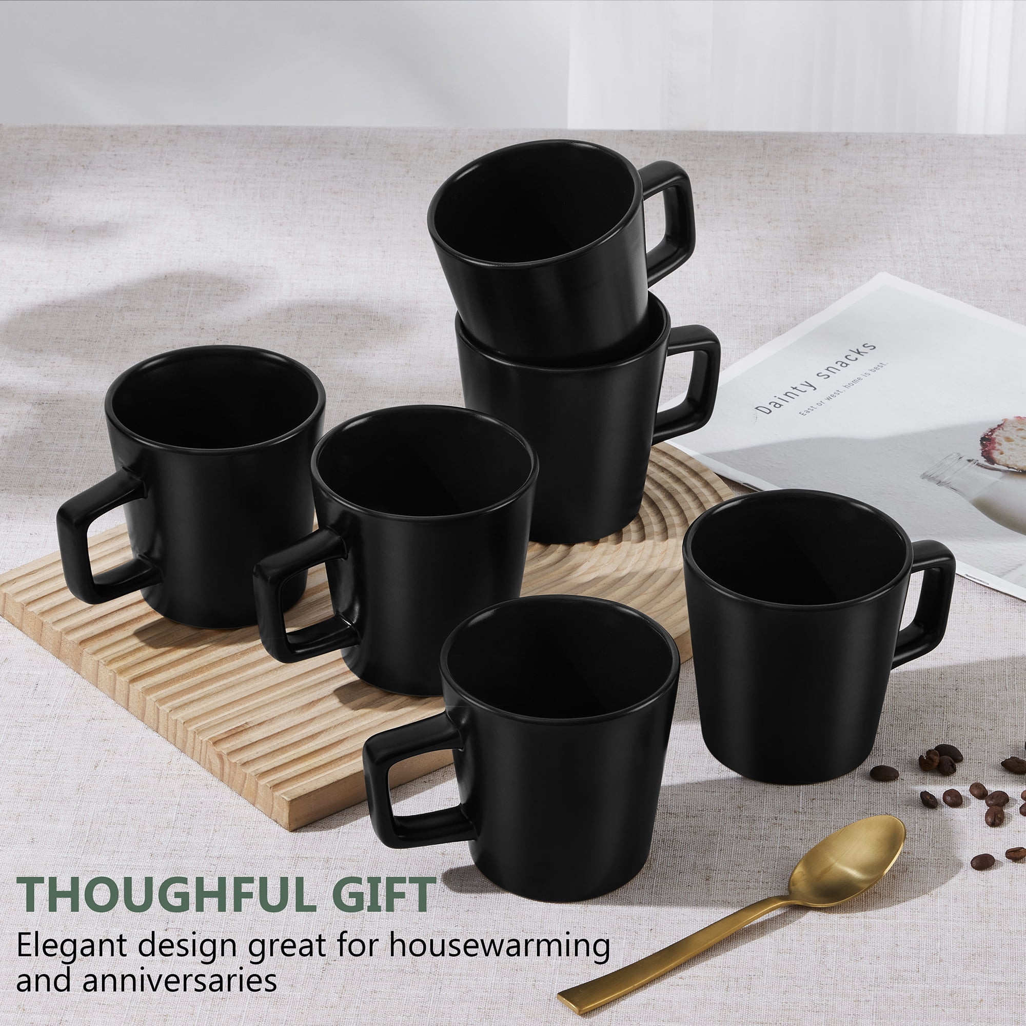 Vesteel Coffee Mugs Set of 6, 11oz Ceramic Coffee Cups with Handles for Men Women, Stoneware Mugs for Tea Latte, Housewarming Wedding Gifts, Matte Black - Image 9
