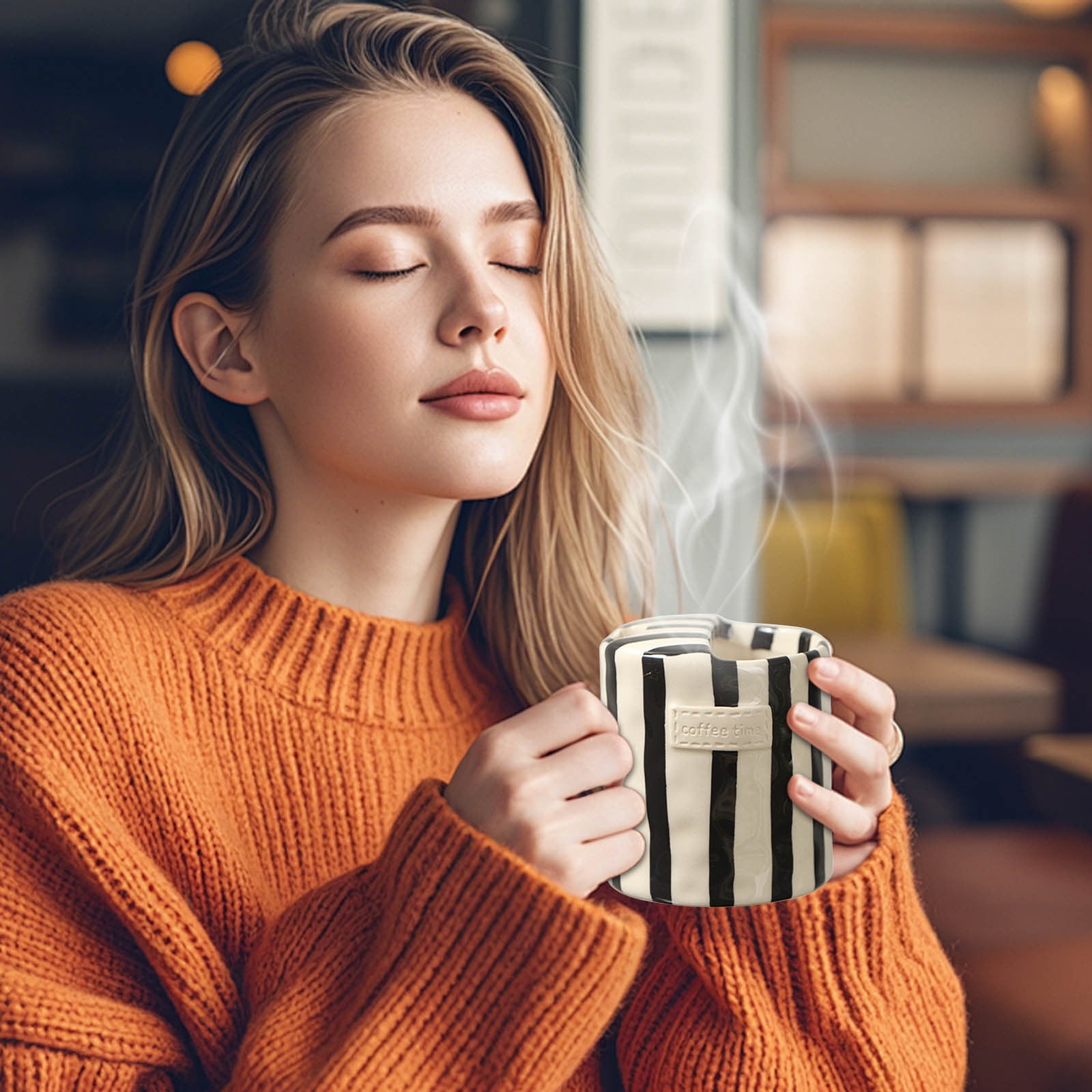 European Vintage Striped Ceramic Coffee Mug, 300ml Double-Wall Porcelain Cup for Hot Drinks, Elegant Underglaze Design for Home and Dining - Image 4