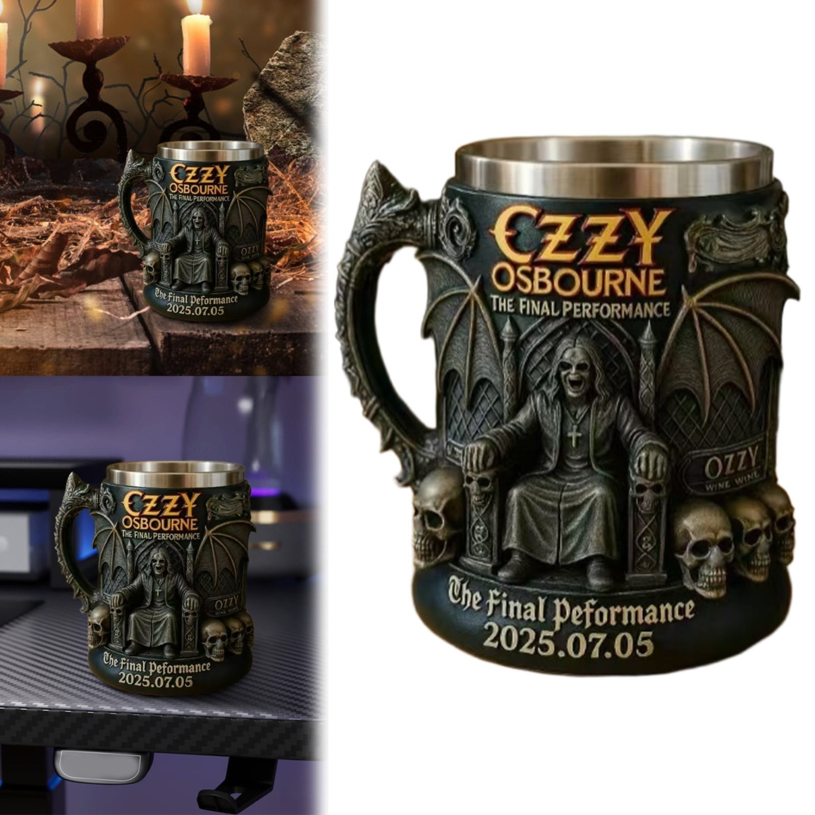 Ozzy Osbourne Mug, Black 3D Osbourne Commemorative Mug, Resin Cup The Final Performance Gift Collectible,Halloween Decorations - Image 4