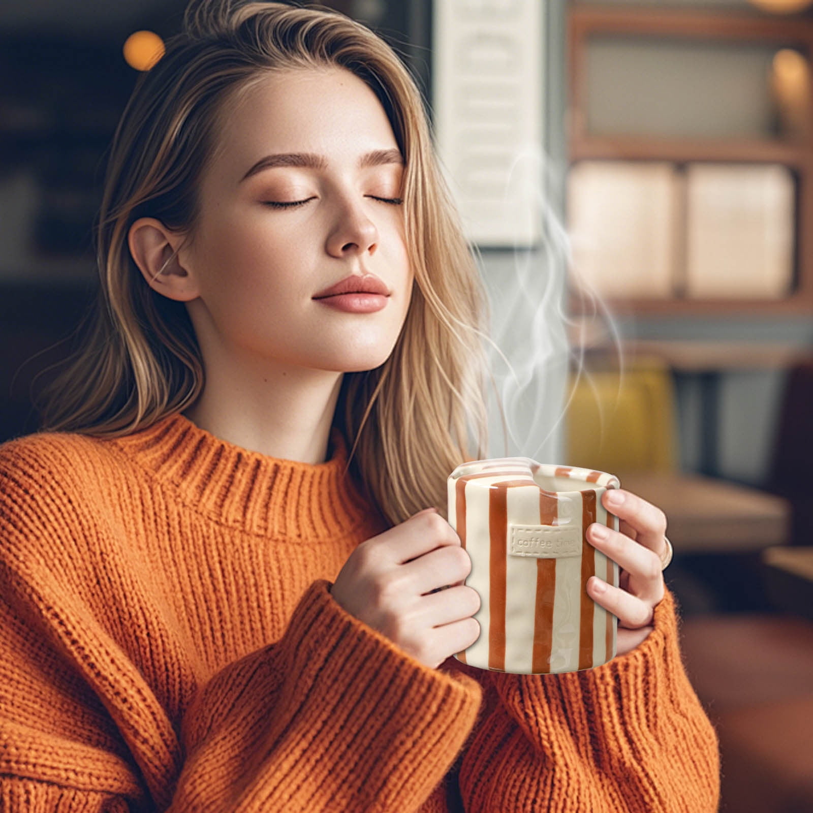 European Vintage Striped Ceramic Coffee Mug, 300ml Double-Wall Porcelain Cup for Hot Drinks, Elegant Underglaze Design for Home and Dining - Image 4