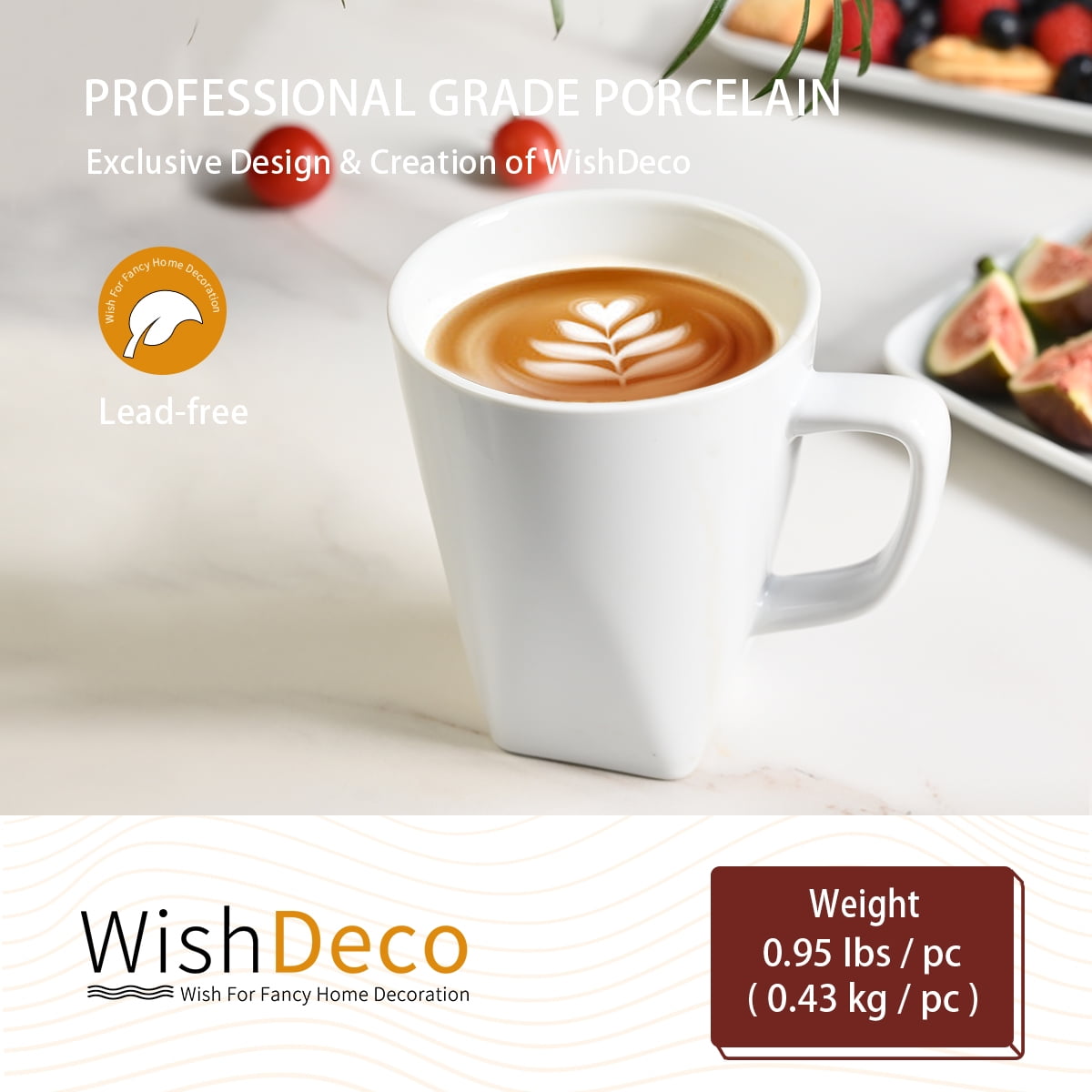 WishDeco White Coffee Mugs Set of 6, Ceramic Coffee Cups 14 oz, Modern Tea Mugs, Porcelain Tea Cups, Large Mug for Latte, Cappuccino, Milk, Juice, Cocoa, Square Bottom, Microwave and Dishwasher Safe - Image 9
