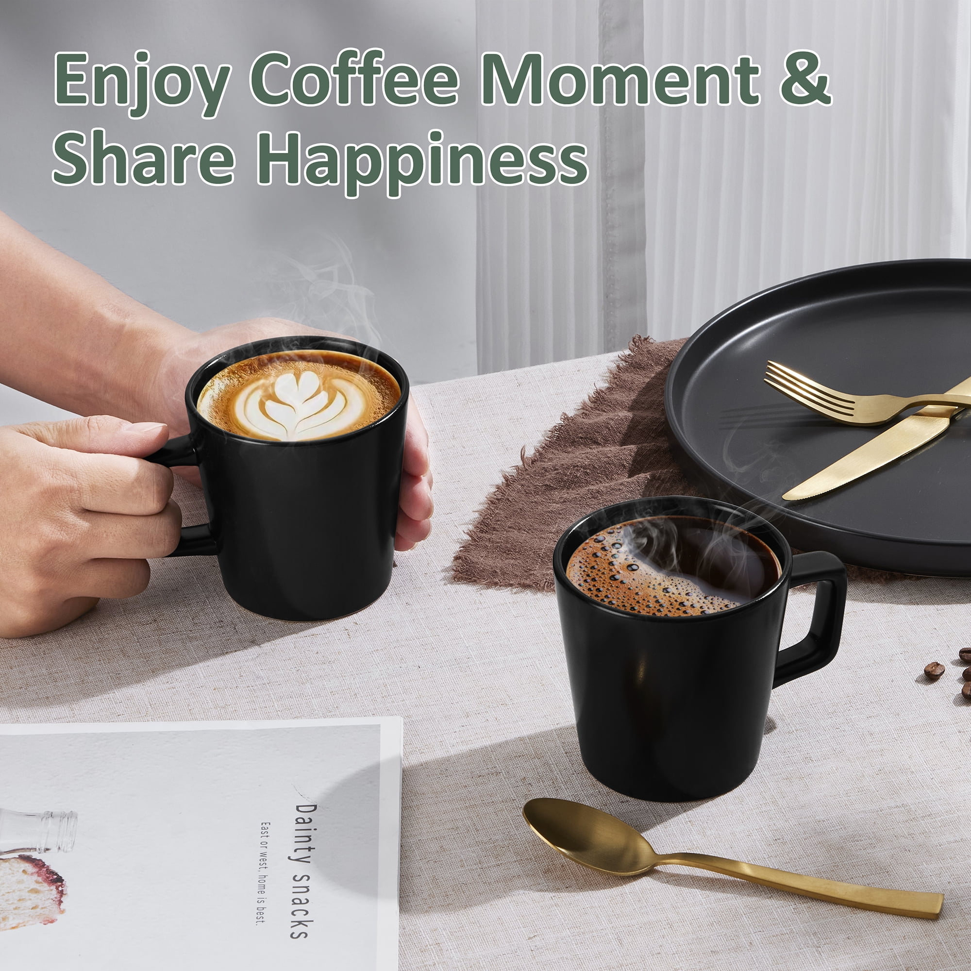 Vesteel Coffee Mugs Set of 6, 11oz Ceramic Coffee Cups with Handles for Men Women, Stoneware Mugs for Tea Latte, Housewarming Wedding Gifts, Matte Black - Image 7