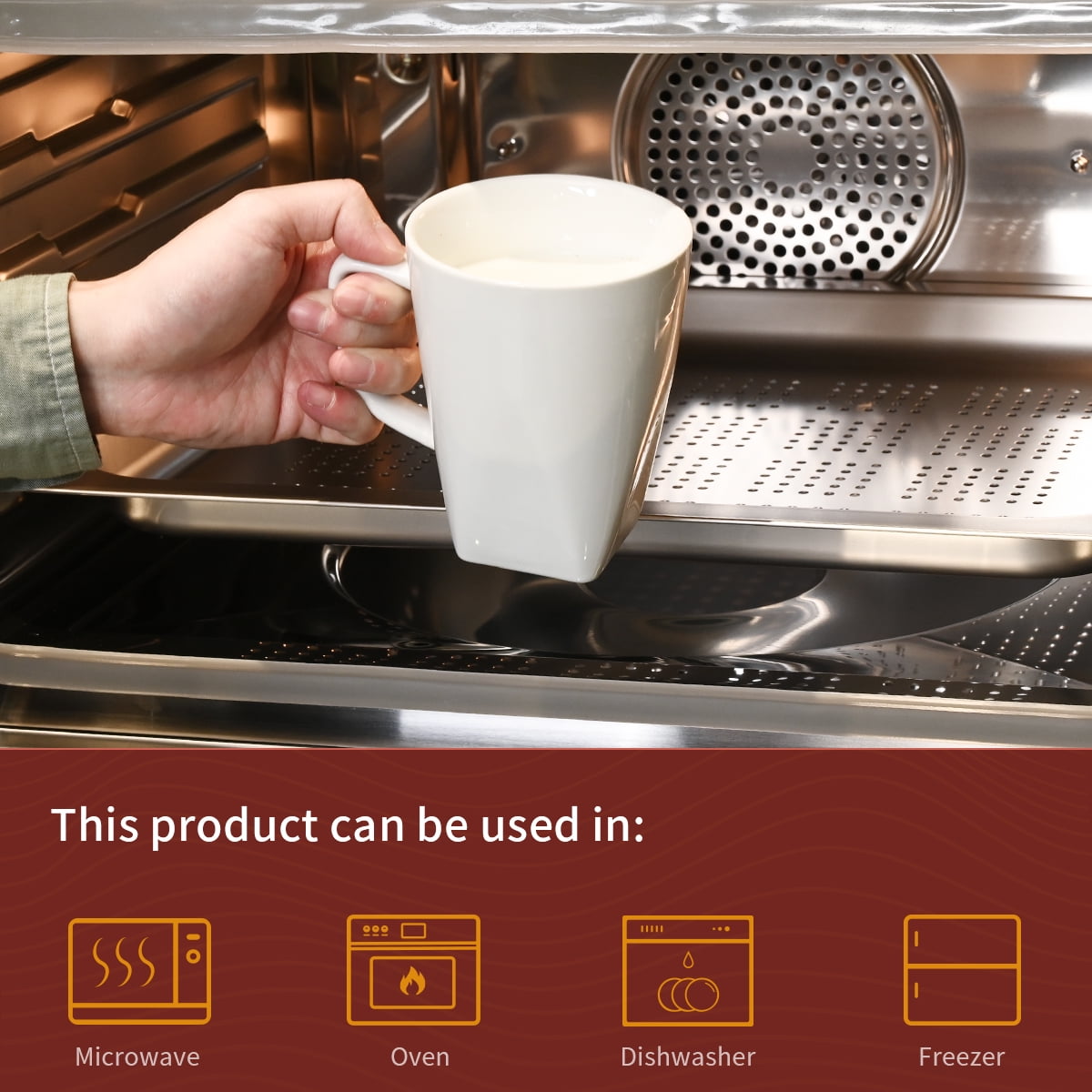 WishDeco White Coffee Mugs Set of 6, Ceramic Coffee Cups 14 oz, Modern Tea Mugs, Porcelain Tea Cups, Large Mug for Latte, Cappuccino, Milk, Juice, Cocoa, Square Bottom, Microwave and Dishwasher Safe - Image 7