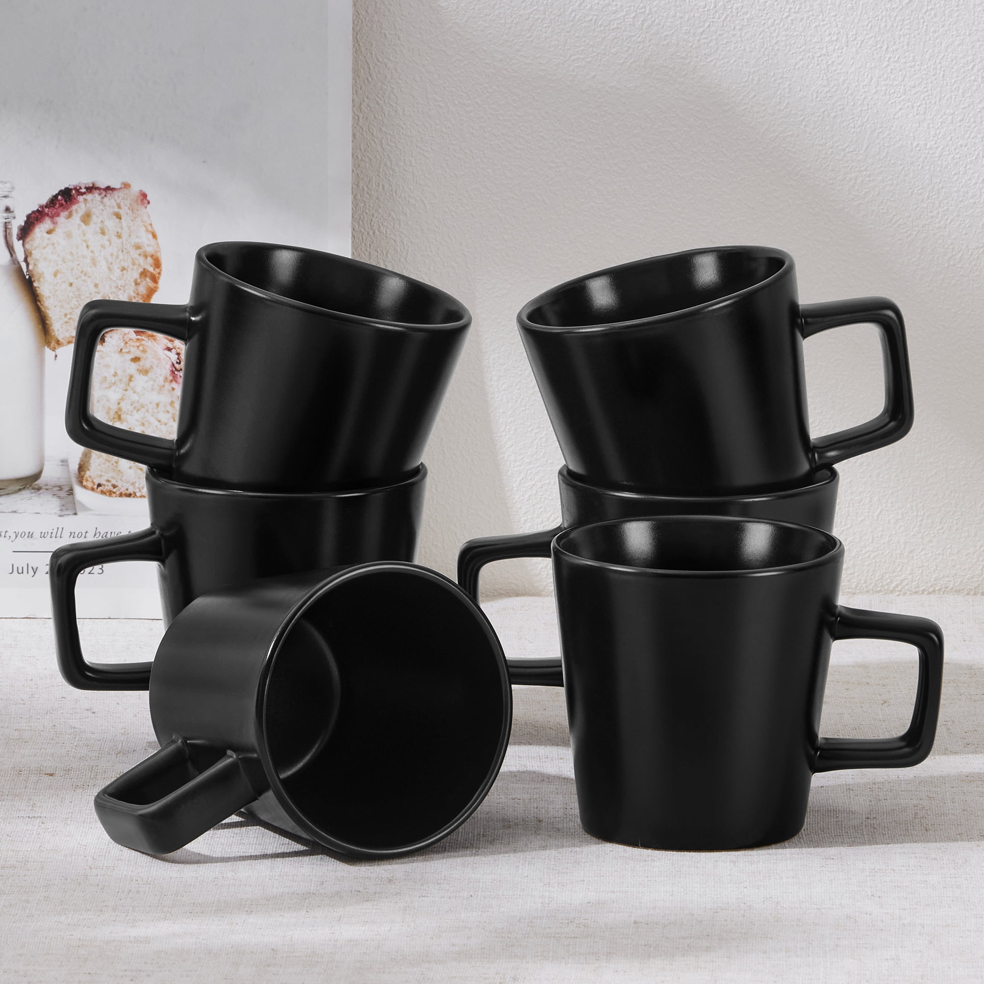 Vesteel Coffee Mugs Set of 6, 11oz Ceramic Coffee Cups with Handles for Men Women, Stoneware Mugs for Tea Latte, Housewarming Wedding Gifts, Matte Black - Image 4