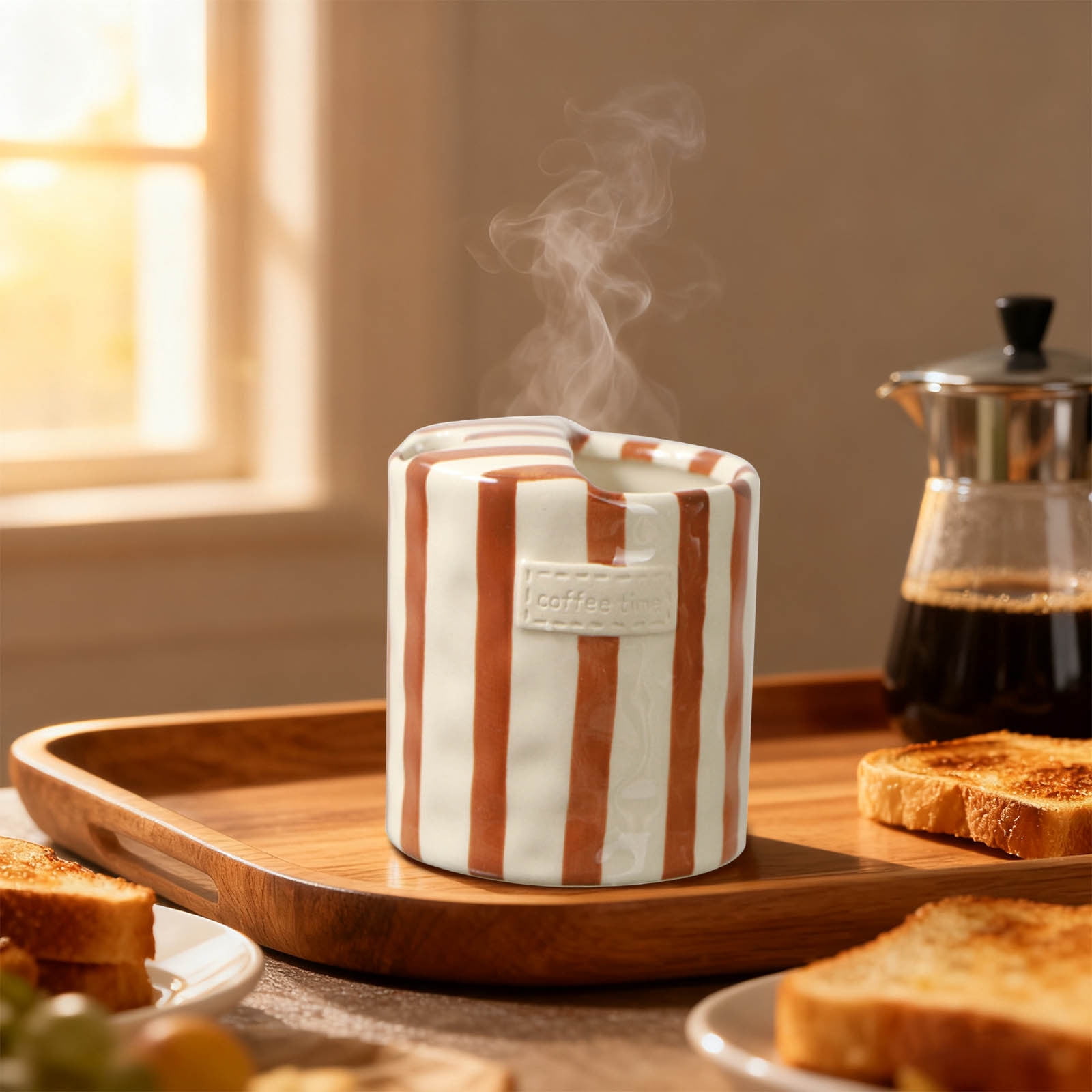 European Vintage Striped Ceramic Coffee Mug, 300ml Double-Wall Porcelain Cup for Hot Drinks, Elegant Underglaze Design for Home and Dining - Image 2