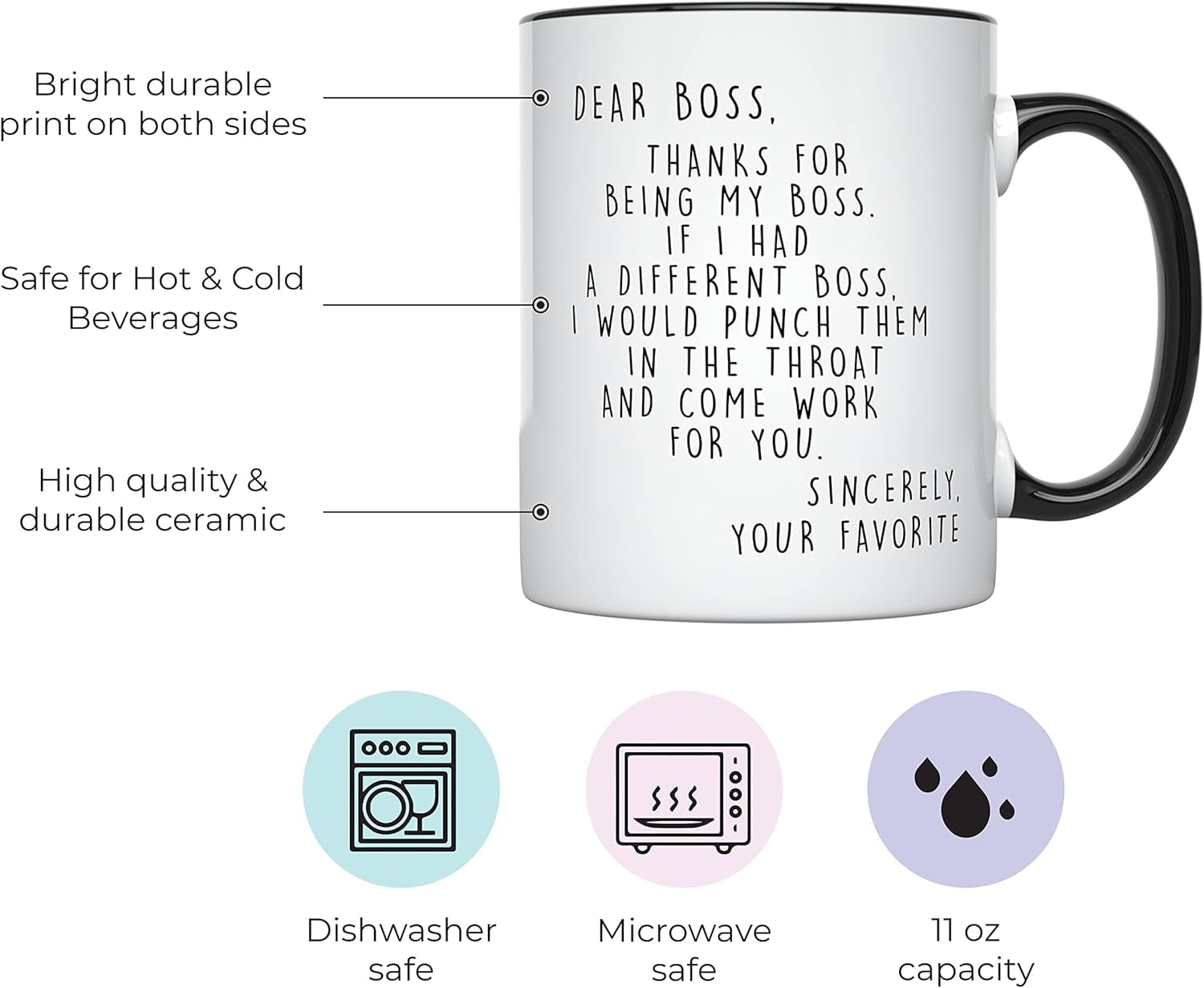 YouNique Designs Worlds Best Boss Mug, 11 Ounces, Best Boss Gifts For Men, Funny Boss Gifts, Best Boss Mug, Boss Lady Mug, Boss Coffee Mug, Best Boss Ever Mug, Boss Mugs For Men Women (Black Handle) - Image 4