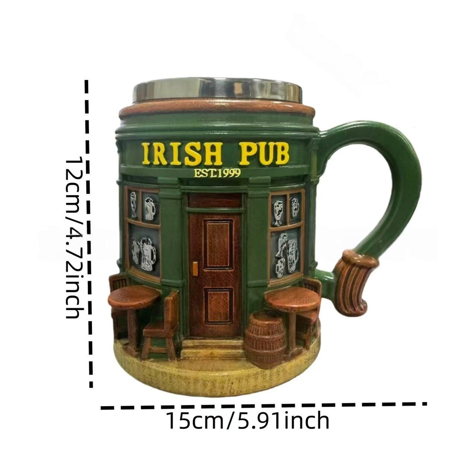 WKSCLPAI St. Patrick’s Day Irish Pub Mug, EST. 1999 Exquisite Vintage Coffee Mug, 3D Vintage Bar Design Winter Mugs for Coffee Lovers & Decor Fans - Image 2