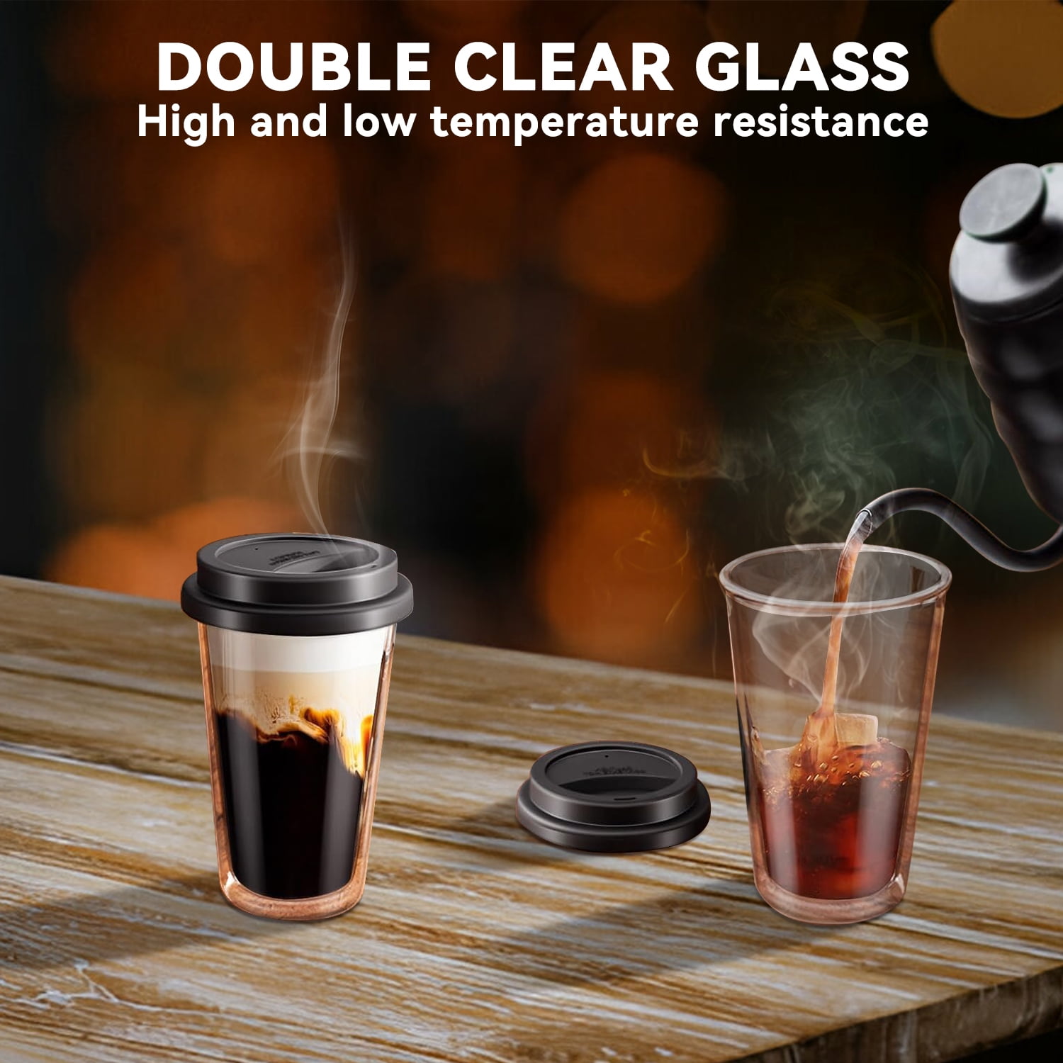 2 Piece 12oz Double Glass Coffee Mugs with Silicone Lid,Drinking Insulated Coffee Cups with Lid,clear,Dishwasher Safe Reusable - Image 2