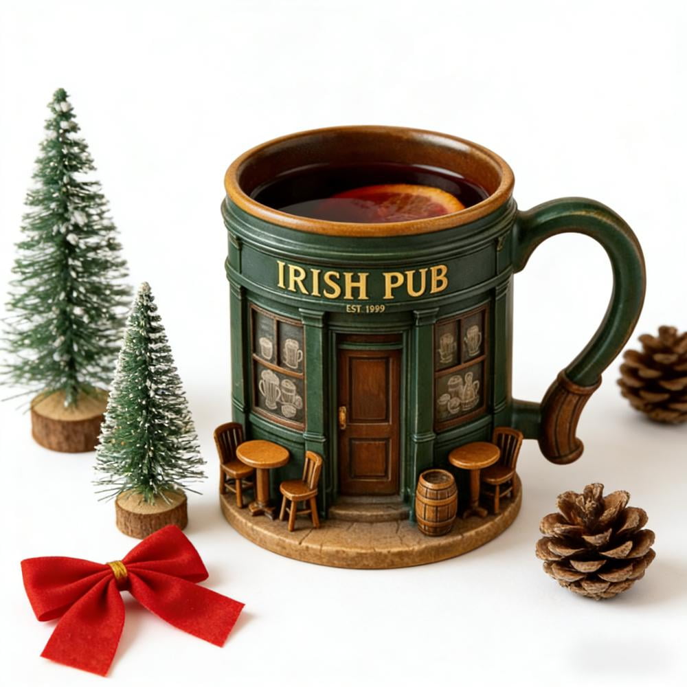 WKSCLPAI St. Patrick’s Day Irish Pub Mug, EST. 1999 Exquisite Vintage Coffee Mug, 3D Vintage Bar Design Winter Mugs for Coffee Lovers & Decor Fans - Image 5