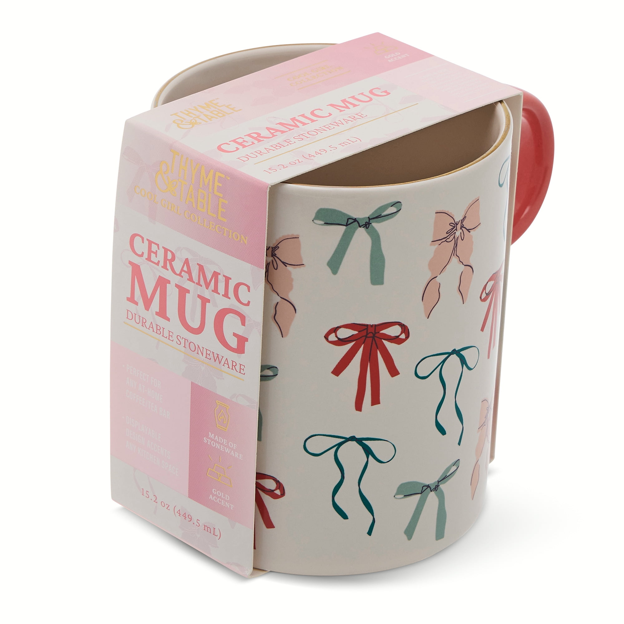 Thyme & Table 15.2 fl oz Pink Bows Stoneware Mug - Image 3