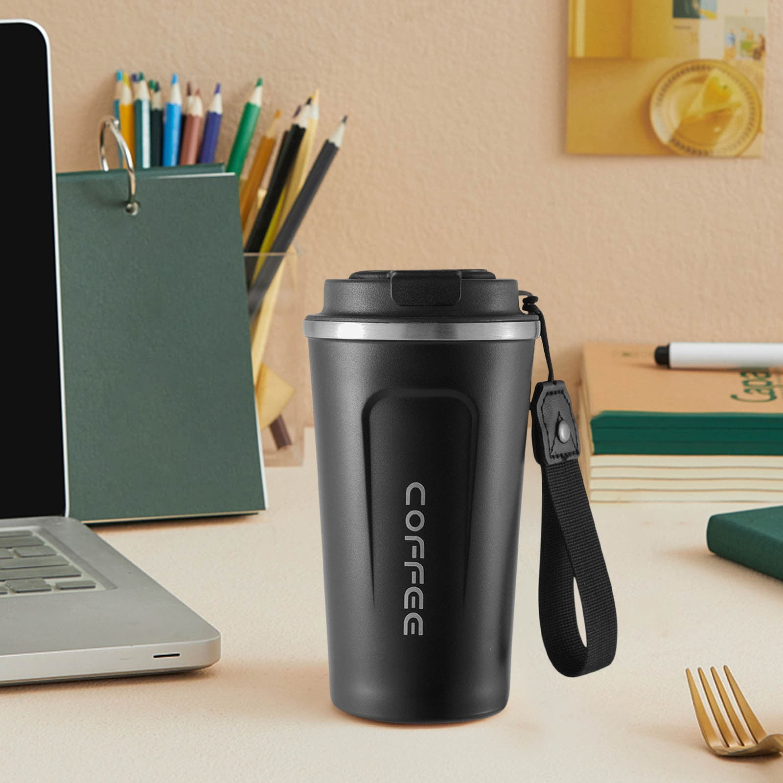 Kchsj Smart Insulated Stainless Steel Coffee Mug Travel Vacuum Tumbler with Temperature Display,510ml Leakproof Lid, Portable Carry Rope, Car Friendly, Hot & Cold, Easy Clean,Food Grade,Durable Black - Image 4