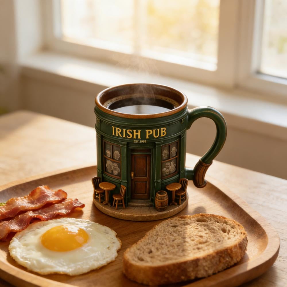 WKSCLPAI St. Patrick’s Day Irish Pub Mug, EST. 1999 Exquisite Vintage Coffee Mug, 3D Vintage Bar Design Winter Mugs for Coffee Lovers & Decor Fans - Image 4