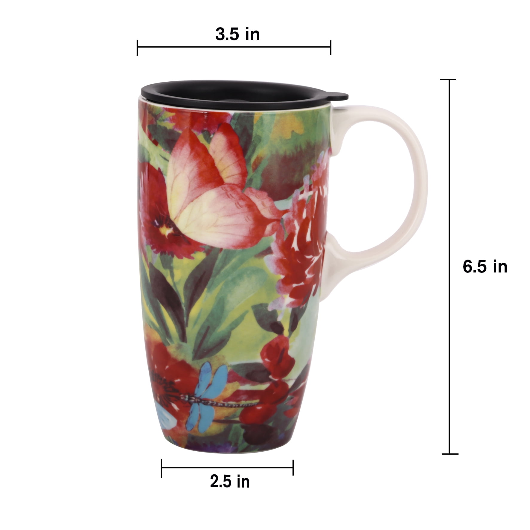 Ceramic Coffee Mug 17 oz. Coffee Cup with Color Boxs and Spill-proof Lid, Butterfly and Dragonfly - Image 4