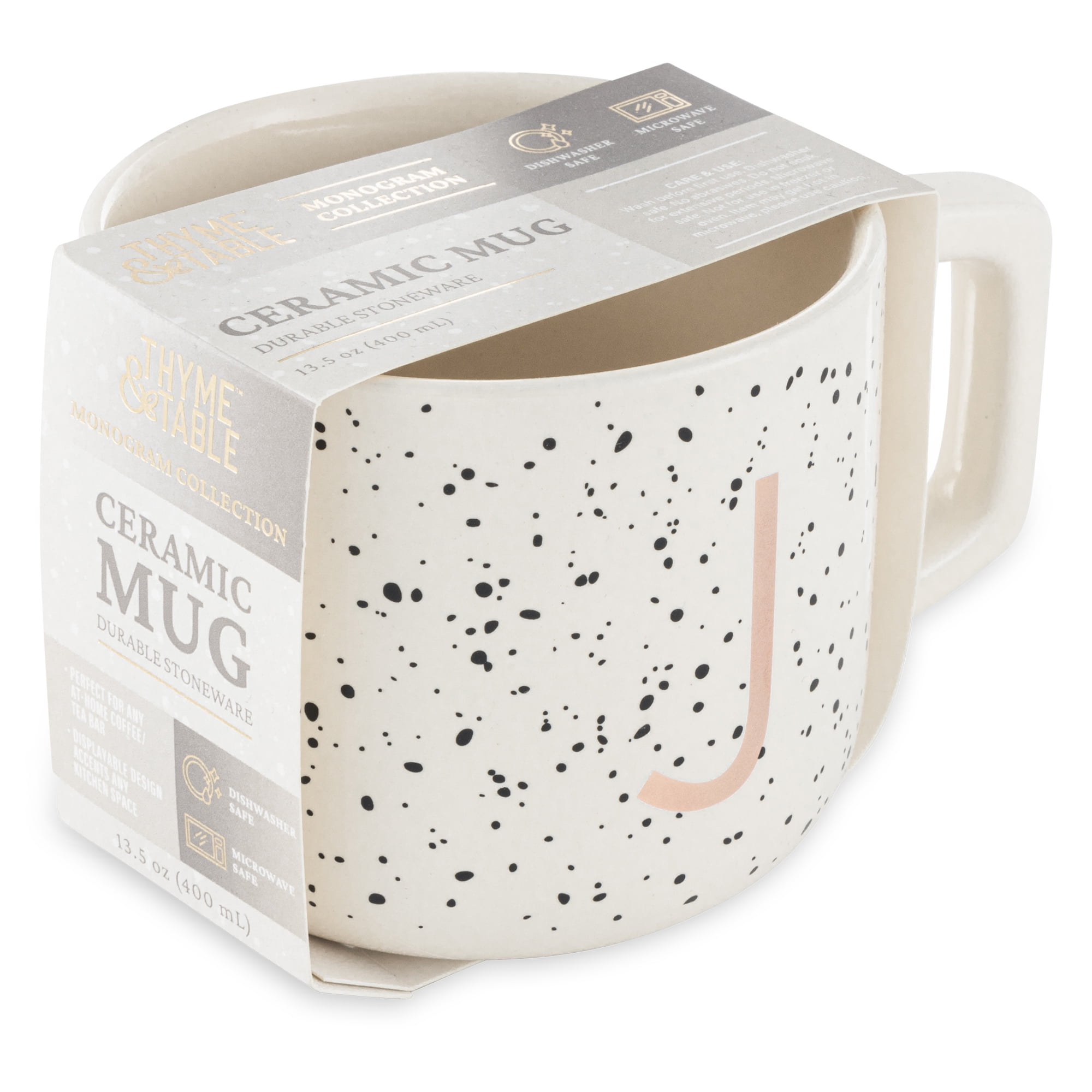 Thyme & Table 13.5 fl oz Monogram J White Speckled Stoneware Mug - Image 4
