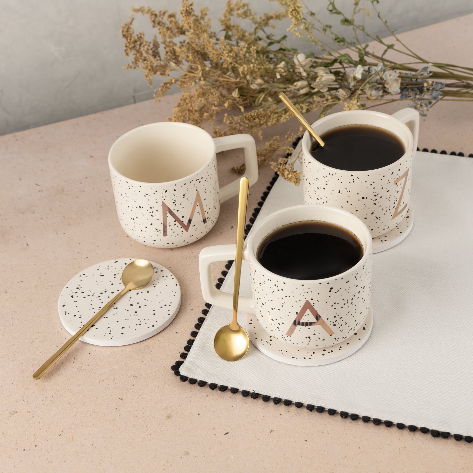 Thyme & Table 13.5 fl oz Monogram M Stoneware Mug, Coaster and Stir Set - Image 2
