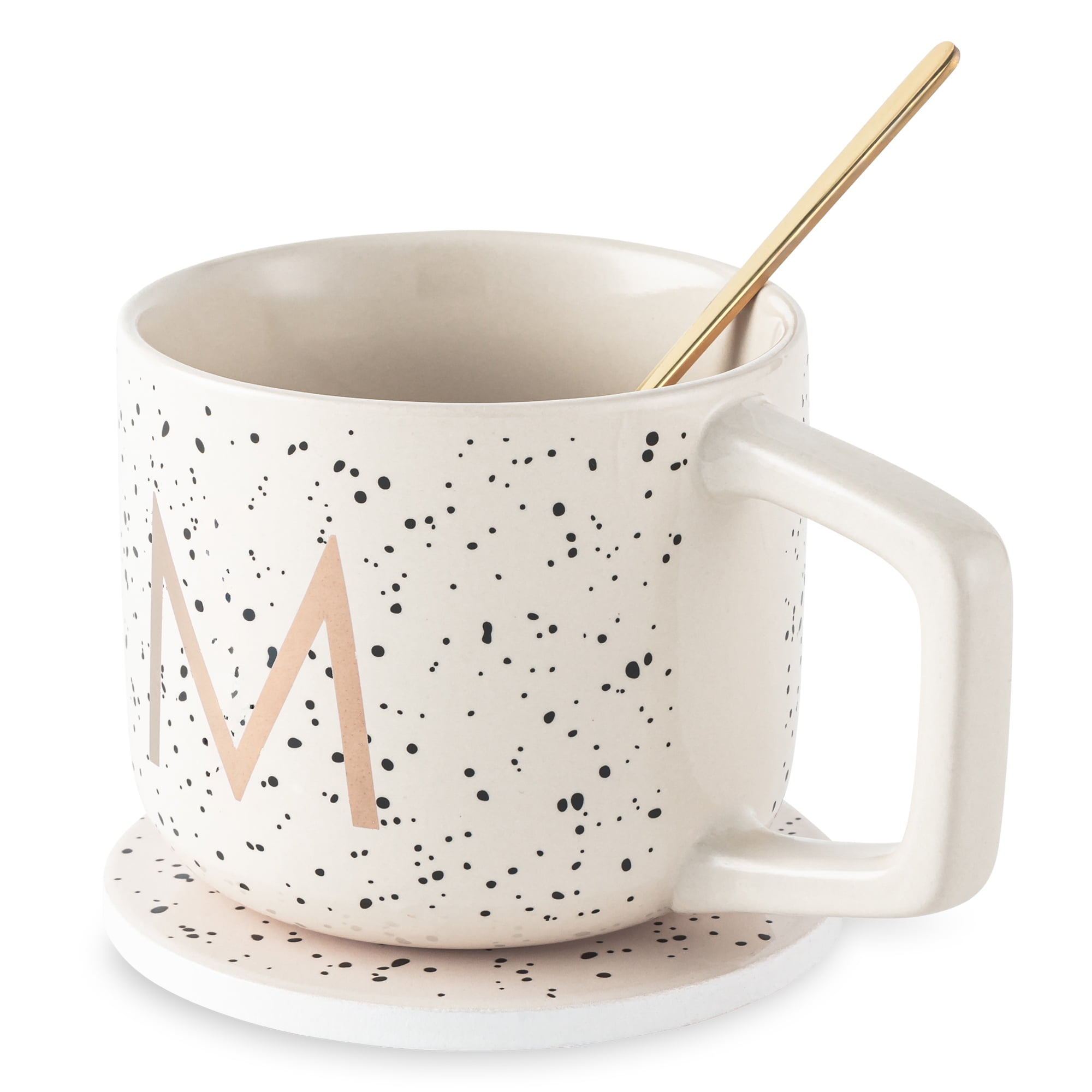 Thyme & Table 13.5 fl oz Monogram M Stoneware Mug, Coaster and Stir Set - Image 3