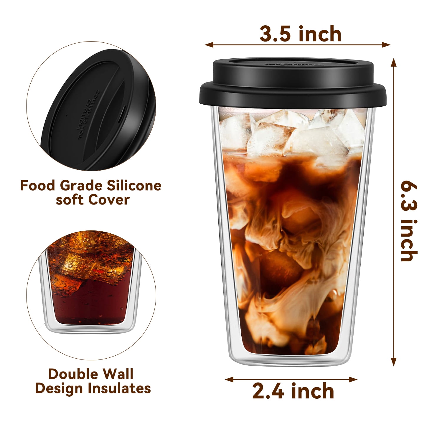 2 Piece 12oz Double Glass Coffee Mugs with Silicone Lid,Drinking Insulated Coffee Cups with Lid,clear,Dishwasher Safe Reusable - Image 7