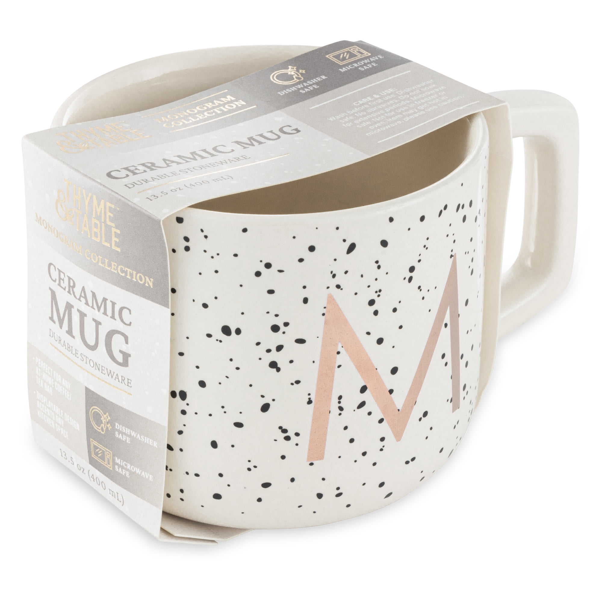 Thyme & Table 13.5 fl oz Monogram M White Speckled Stoneware Mug - Image 6