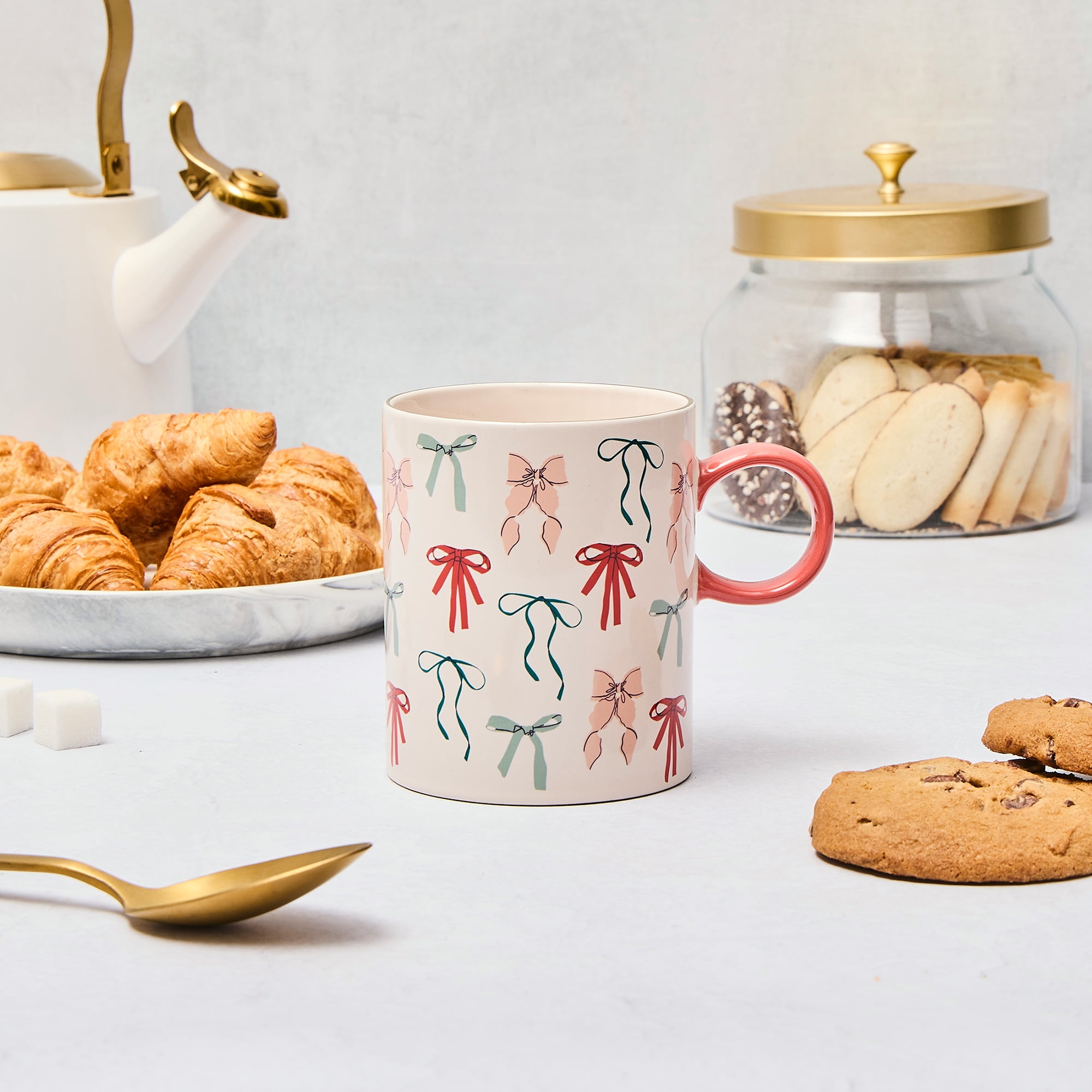 Thyme & Table 15.2 fl oz Pink Bows Stoneware Mug - Image 4