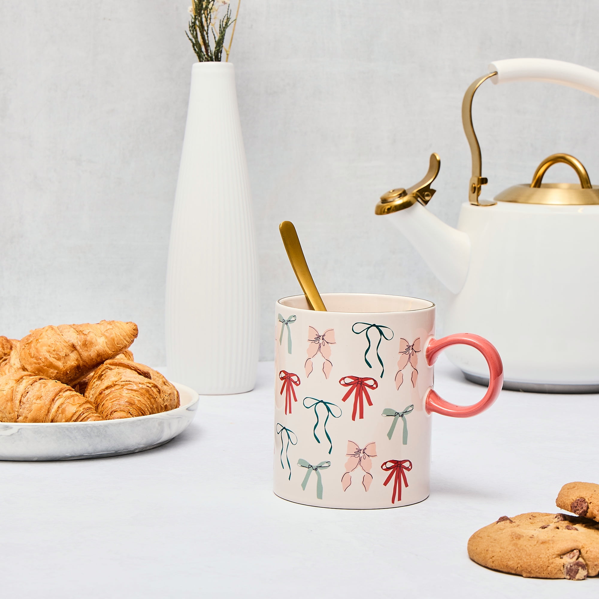 Thyme & Table 15.2 fl oz Pink Bows Stoneware Mug - Image 2
