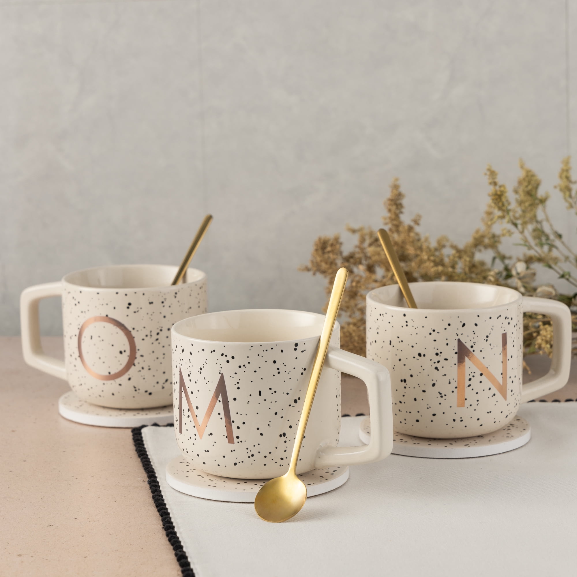 Thyme & Table 13.5 fl oz Monogram M Stoneware Mug, Coaster and Stir Set - Image 5