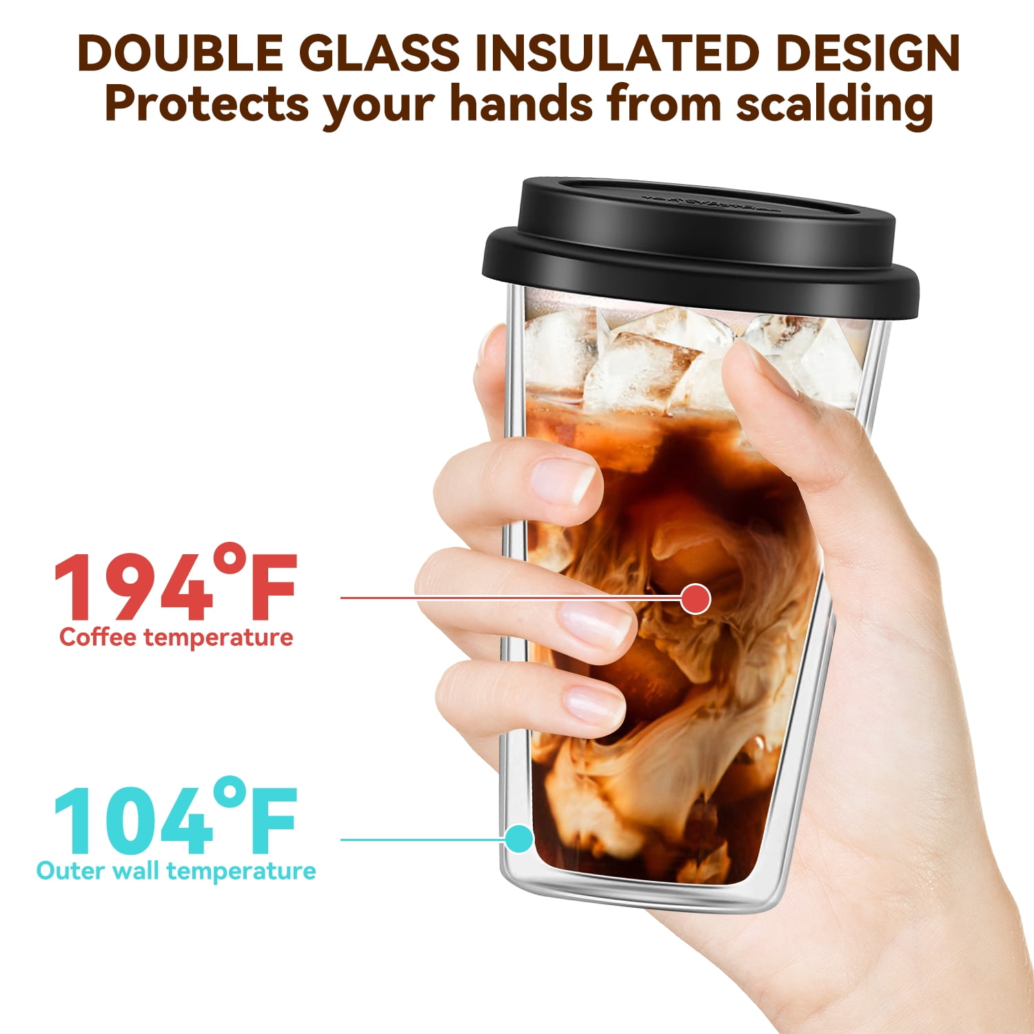 2 Piece 12oz Double Glass Coffee Mugs with Silicone Lid,Drinking Insulated Coffee Cups with Lid,clear,Dishwasher Safe Reusable - Image 4