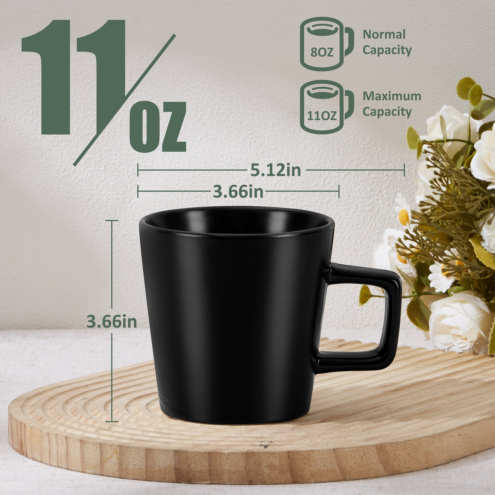 Vesteel Coffee Mugs Set of 6, 11oz Ceramic Coffee Cups with Handles for Men Women, Stoneware Mugs for Tea Latte, Housewarming Wedding Gifts, Matte Black - Image 3