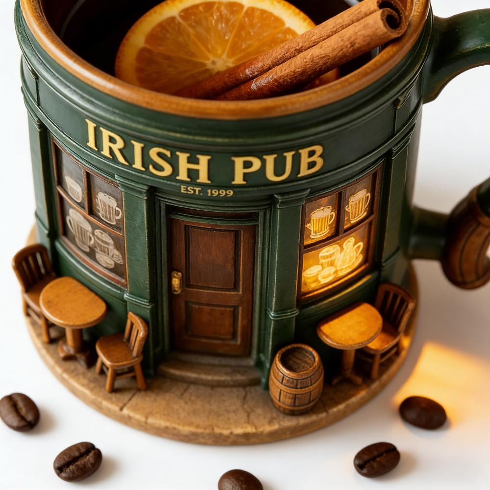 WKSCLPAI St. Patrick’s Day Irish Pub Mug, EST. 1999 Exquisite Vintage Coffee Mug, 3D Vintage Bar Design Winter Mugs for Coffee Lovers & Decor Fans - Image 7