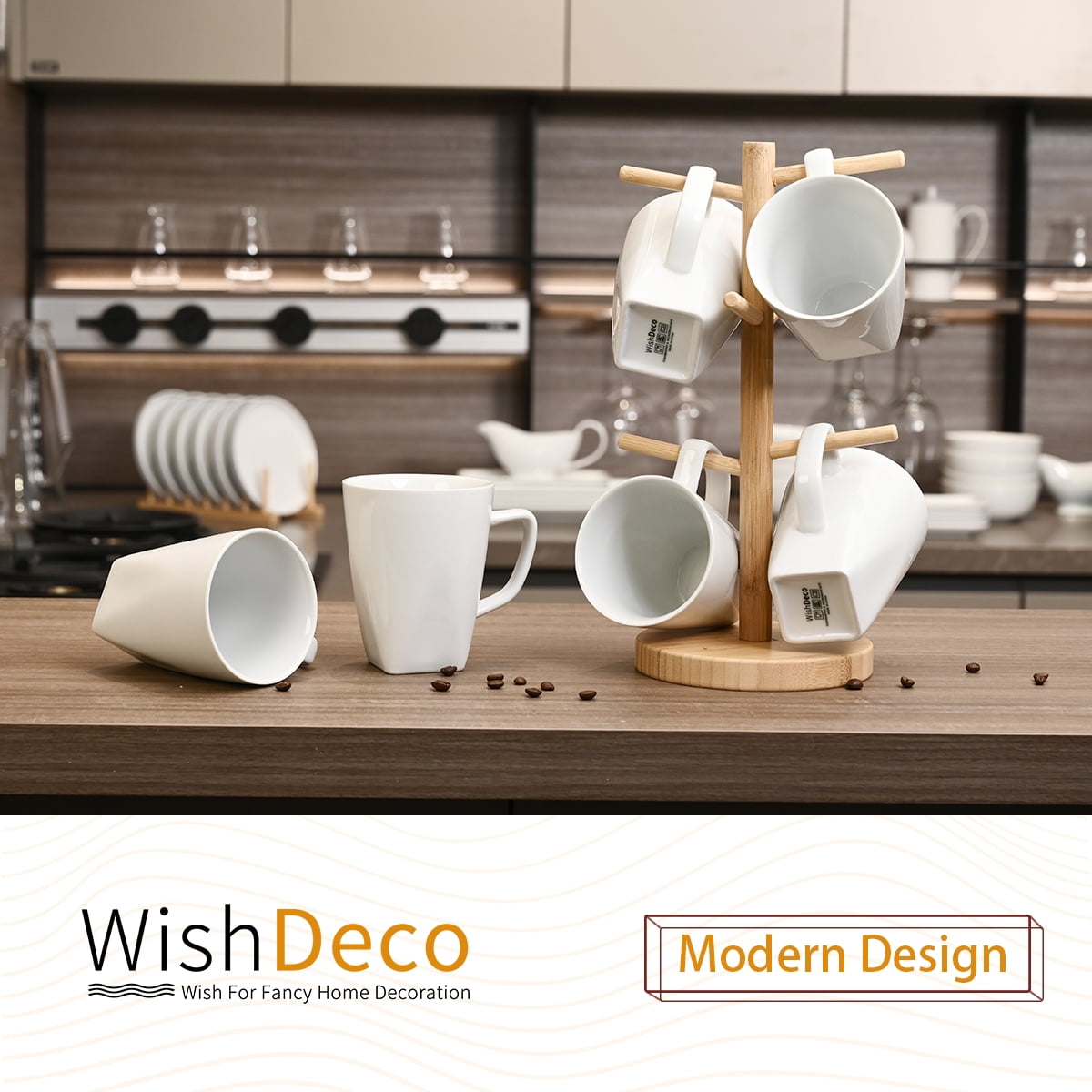 WishDeco White Coffee Mugs Set of 6, Ceramic Coffee Cups 14 oz, Modern Tea Mugs, Porcelain Tea Cups, Large Mug for Latte, Cappuccino, Milk, Juice, Cocoa, Square Bottom, Microwave and Dishwasher Safe - Image 2