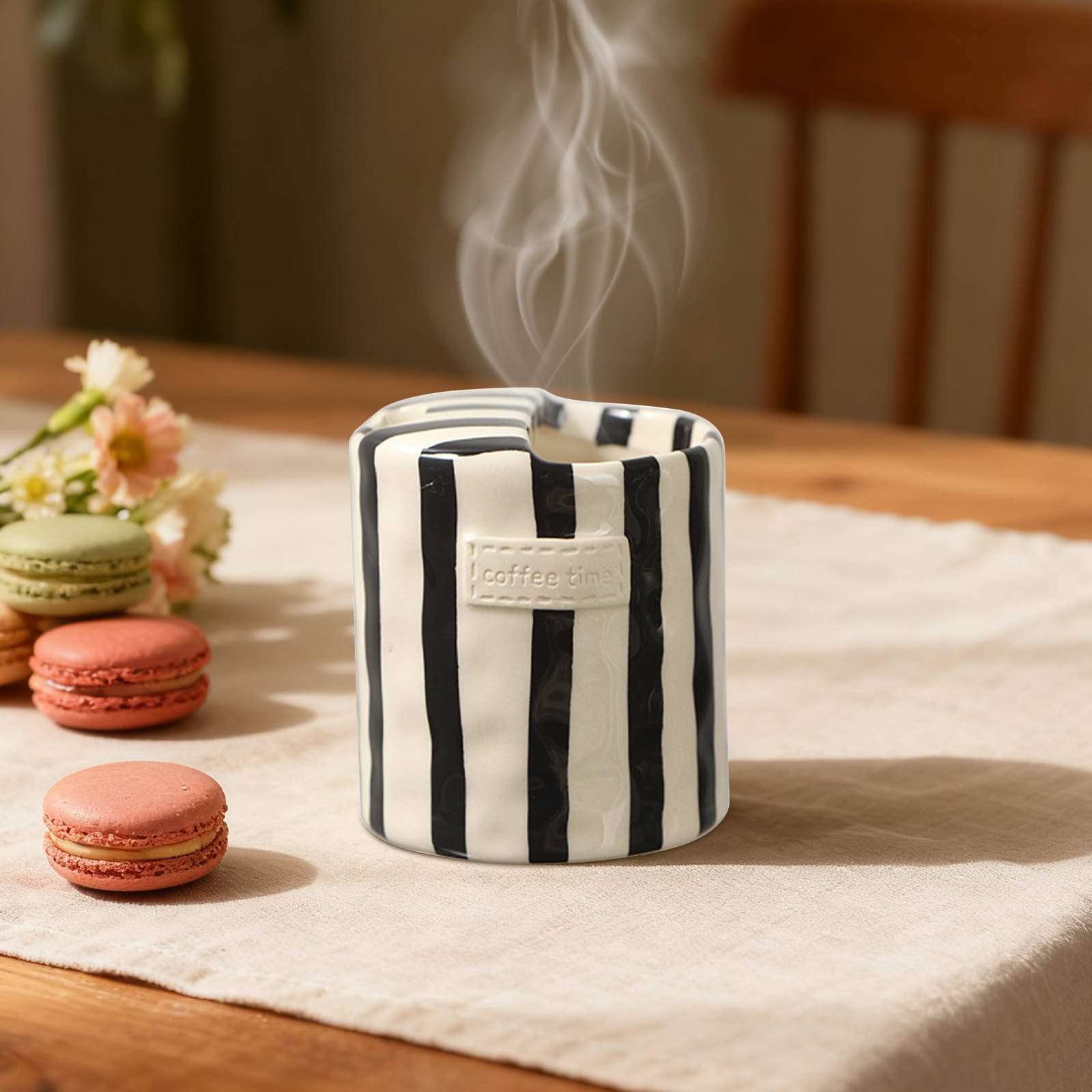 European Vintage Striped Ceramic Coffee Mug, 300ml Double-Wall Porcelain Cup for Hot Drinks, Elegant Underglaze Design for Home and Dining - Image 5