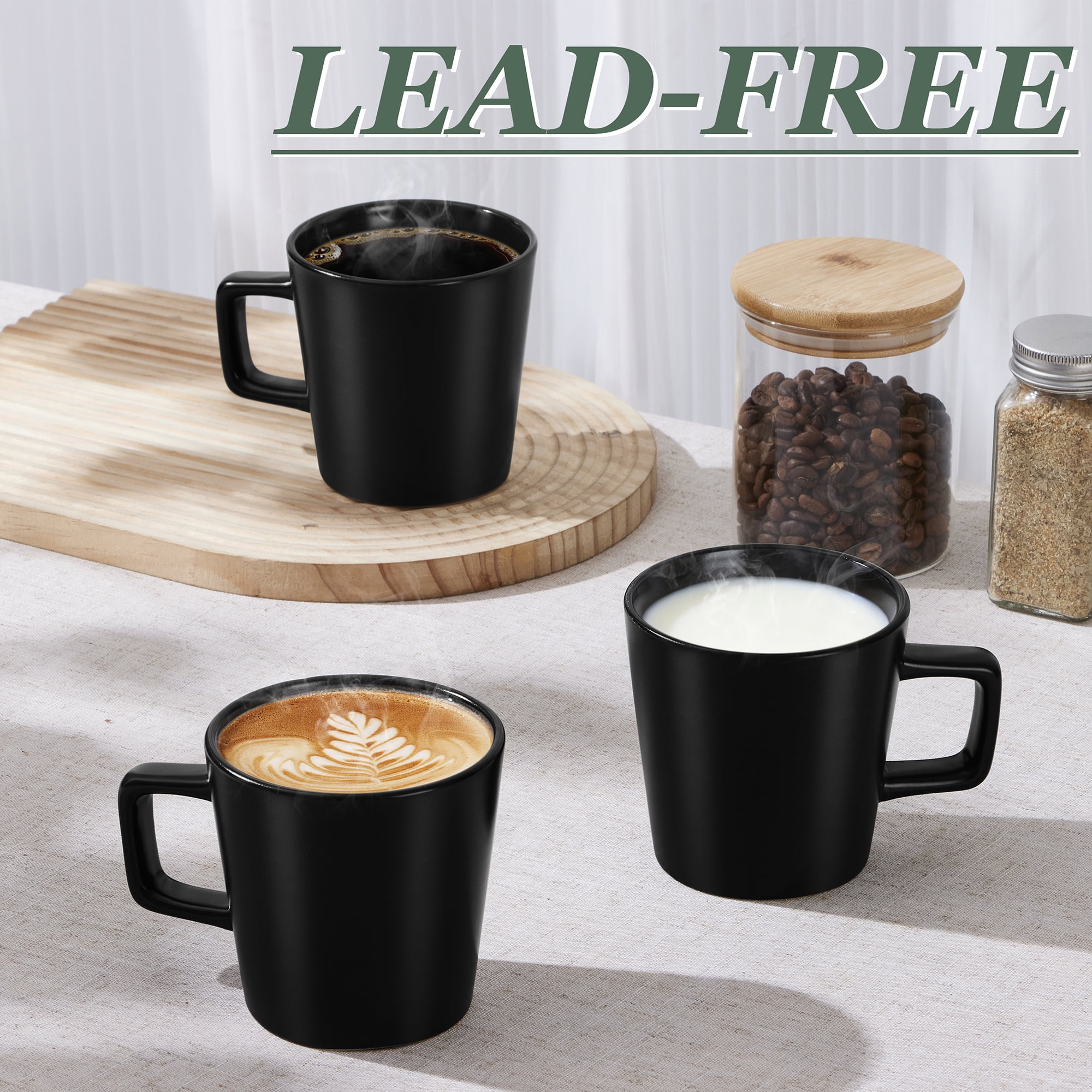 Vesteel Coffee Mugs Set of 6, 11oz Ceramic Coffee Cups with Handles for Men Women, Stoneware Mugs for Tea Latte, Housewarming Wedding Gifts, Matte Black - Image 6