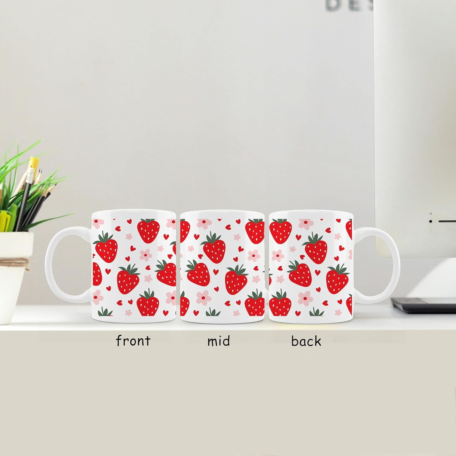 Strawberry Mug - Strawberry Coffee Mug, Cute Mugs, Aesthetic Mug, Strawberry Gifts, Strawberry Kitchen Home Decor, Strawberry Ceramic Coffee Mug 11 oz - Image 2