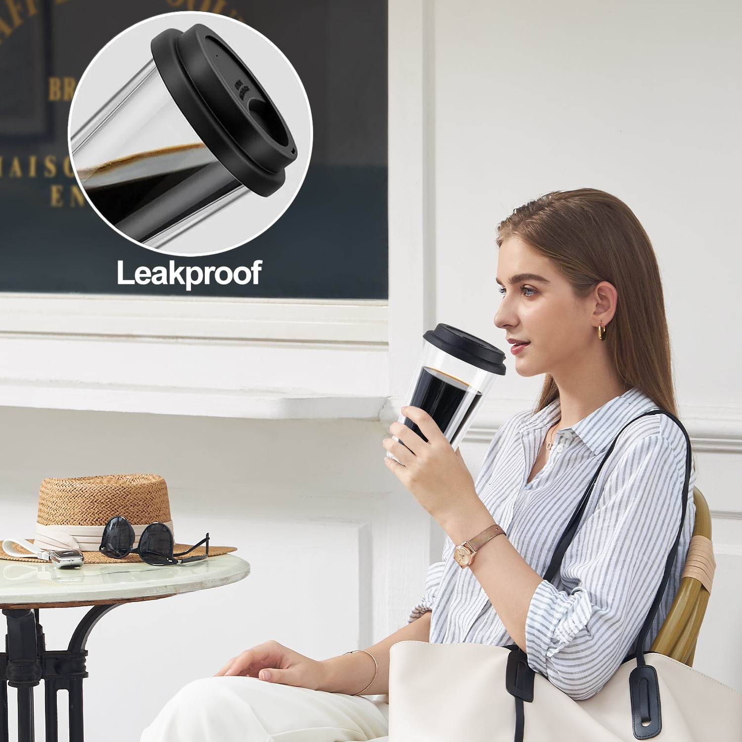 2 Piece 12oz Double Glass Coffee Mugs with Silicone Lid,Drinking Insulated Coffee Cups with Lid,clear,Dishwasher Safe Reusable - Image 5