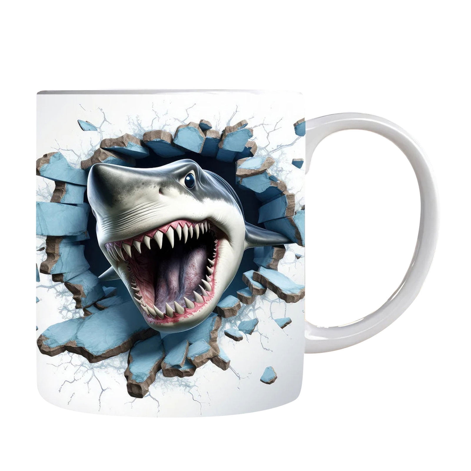 BGZLEU 3D Shark Mug, Durable Flat Painted Ceramic Coffee Mugs, 3D Ocean Shark Ceramic Coffee Mark Cup Tea, Ceramic Shark Decor For Women And Men Holiday And Birthday Gift