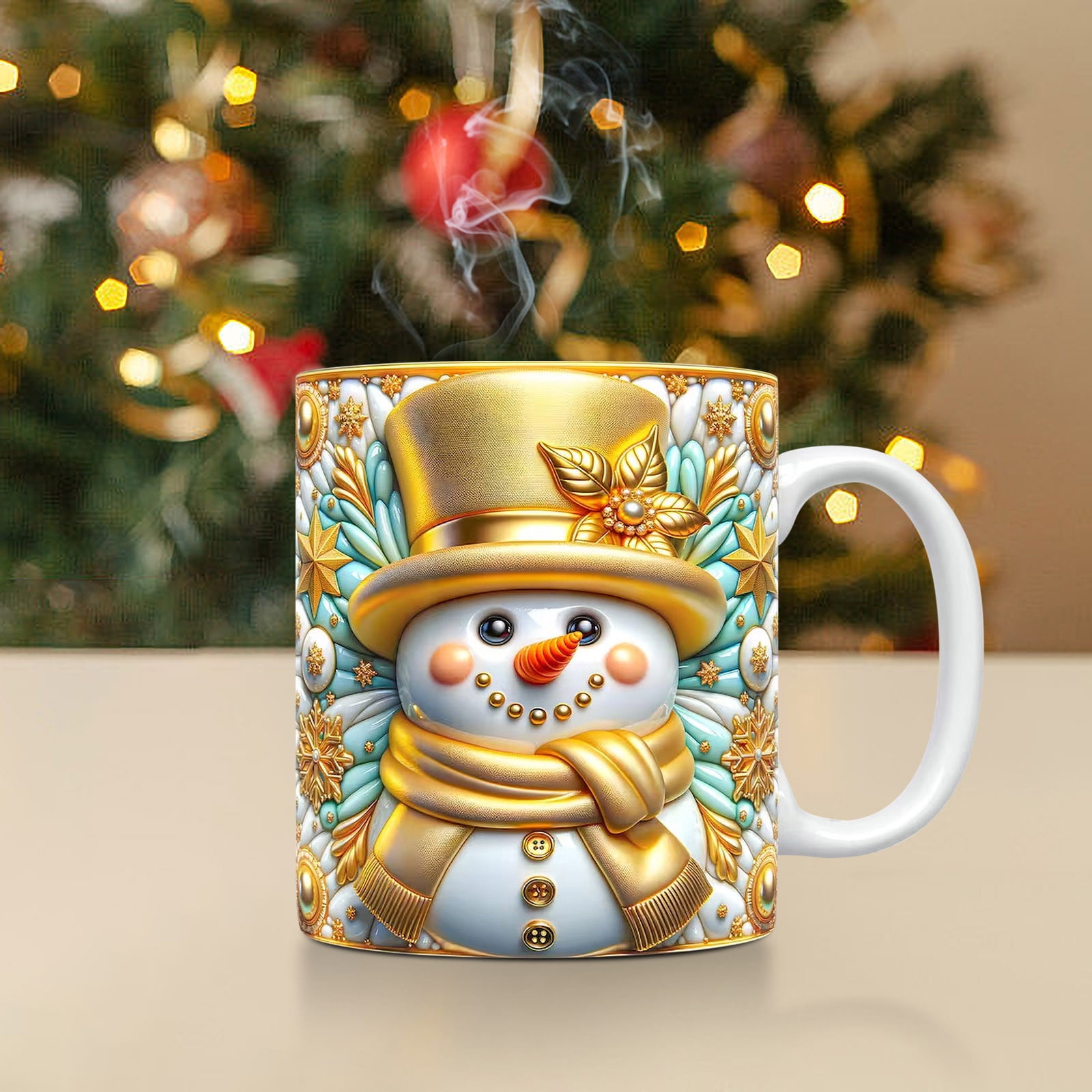 Christmas Clearance, Inflated Snowman and Santa Mugs, 15oz and 11oz Ceramic Coffee Cups with Puffy Design for Holiday Gifting and Everyday Use, Nightmare Before Christmas Decorations
