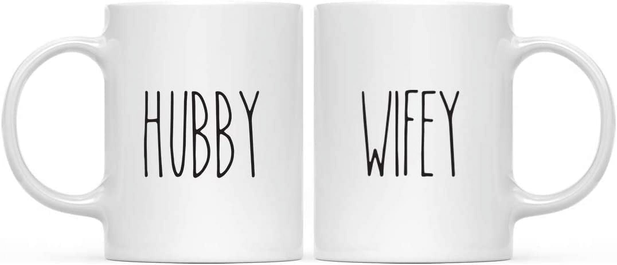 CTDream Simple Rustic Farmhouse Kitchen Decor 11oz. Ceramic Coffee Tea Mug , Hubby, Wifey, 2-Pack, Birthday Christmas Anniversary Ideas