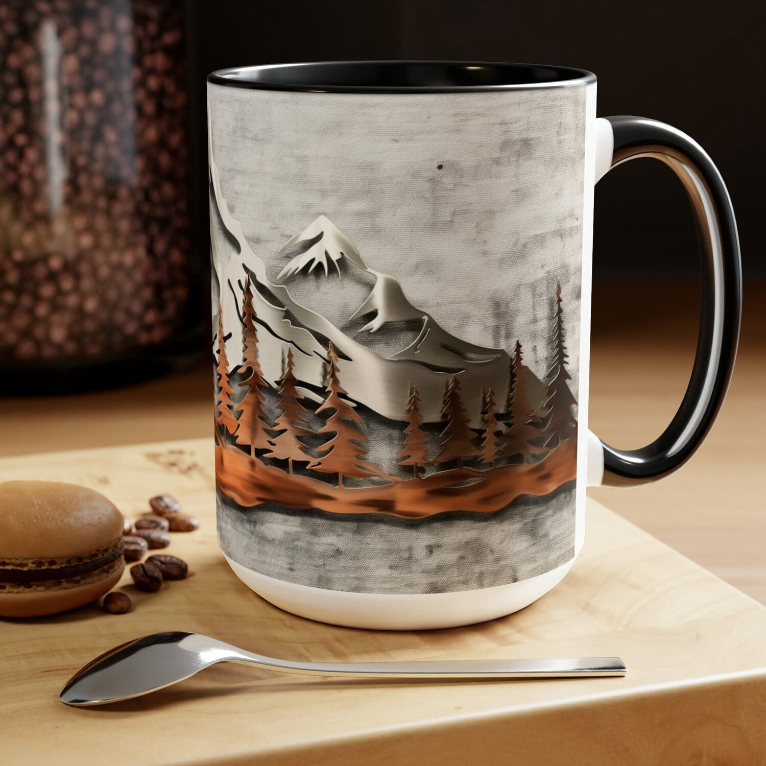 Copper Mountain Art Mug Mountain and Trees Ceramic Coffee Cup Cabin Kitchen Decor