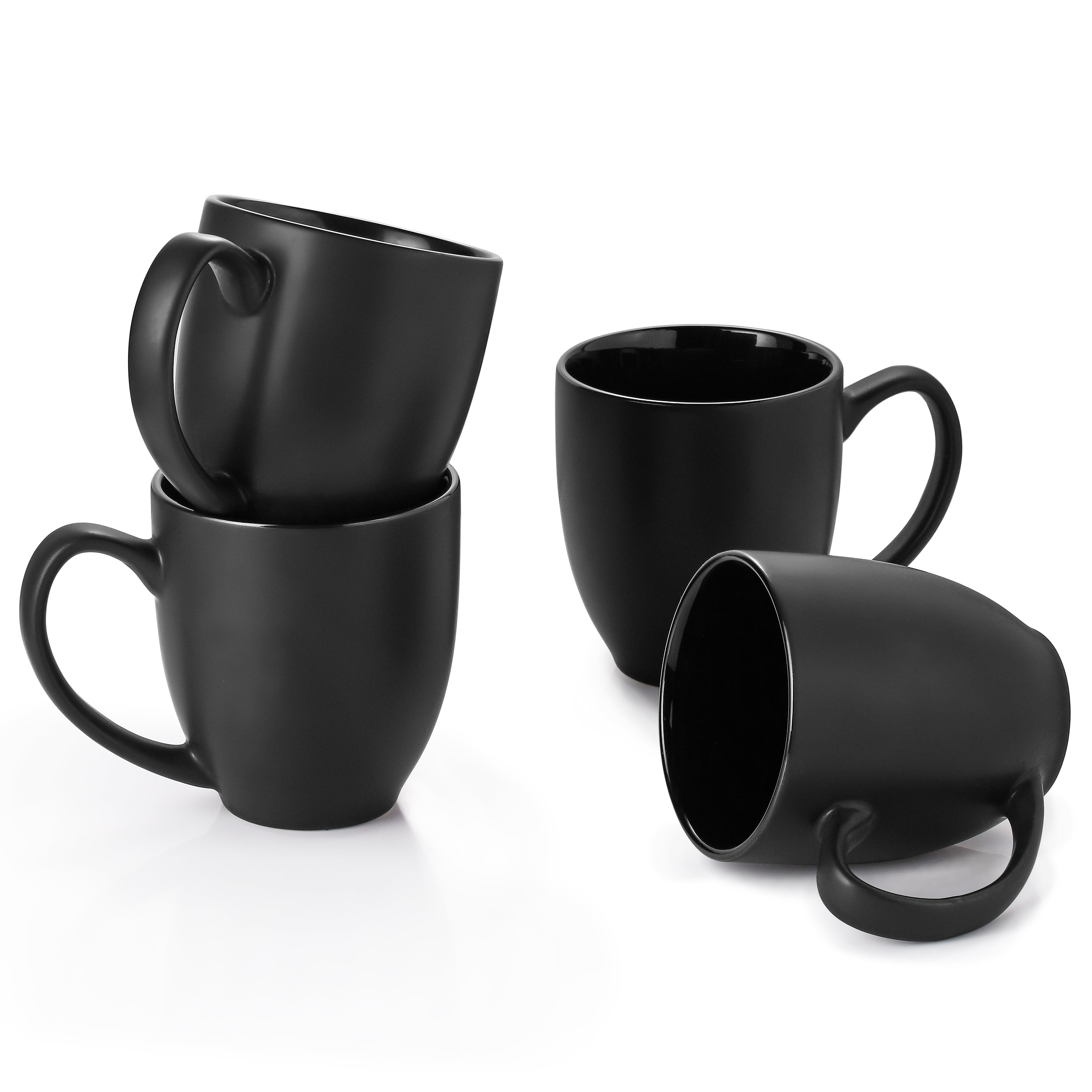 DOWAN Matte Black Frosted Mugs, 16oz Porcelain Coffee Mug Set of 4, Ceramic Coffee Mugs with Large Handles for Men Women, Ceramic Latte Large Mugs, Black