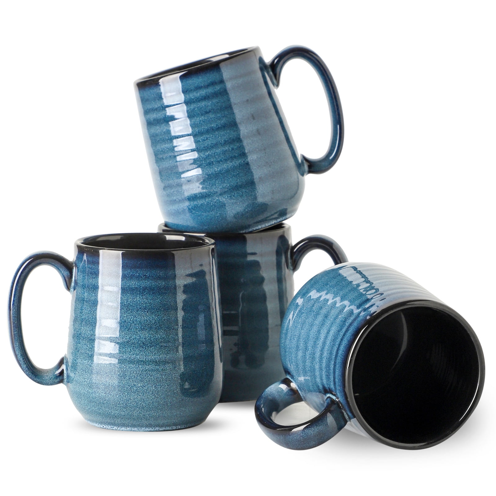 Hasense Coffee Mugs, 15 oz Ceramic Coffee Cups Set of 4, Large Coffee Mugs with Big Handle for Tea, Latte, Milk, Unique Gift for Housewarming Wedding Anniversaries, Dishwasher & Microwave Safe, Blue