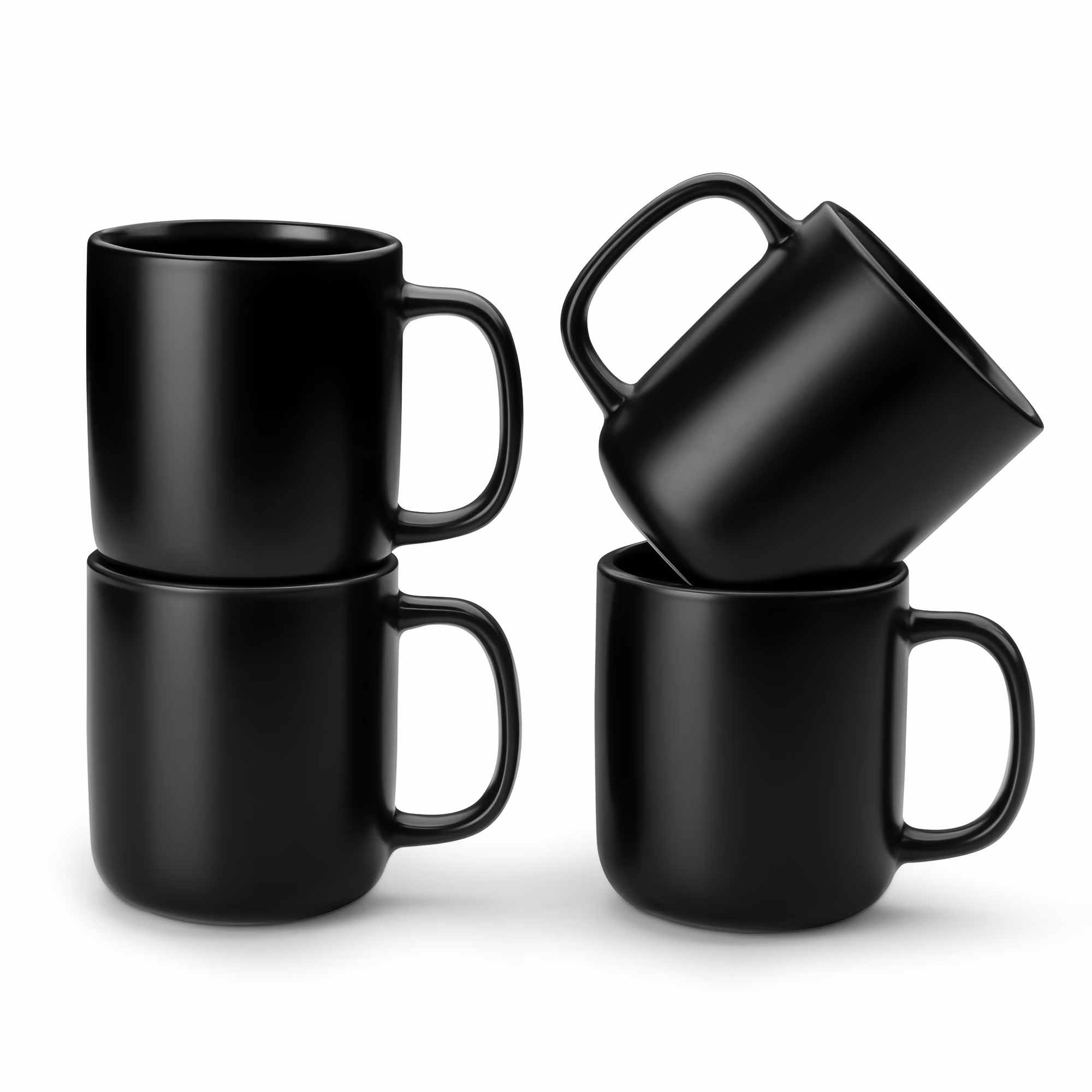 Malacasa Stoneware Coffee Mugs Set, 12 oz Coffee Cups Set of 4, Dishwasher & Microwave Safe, Black