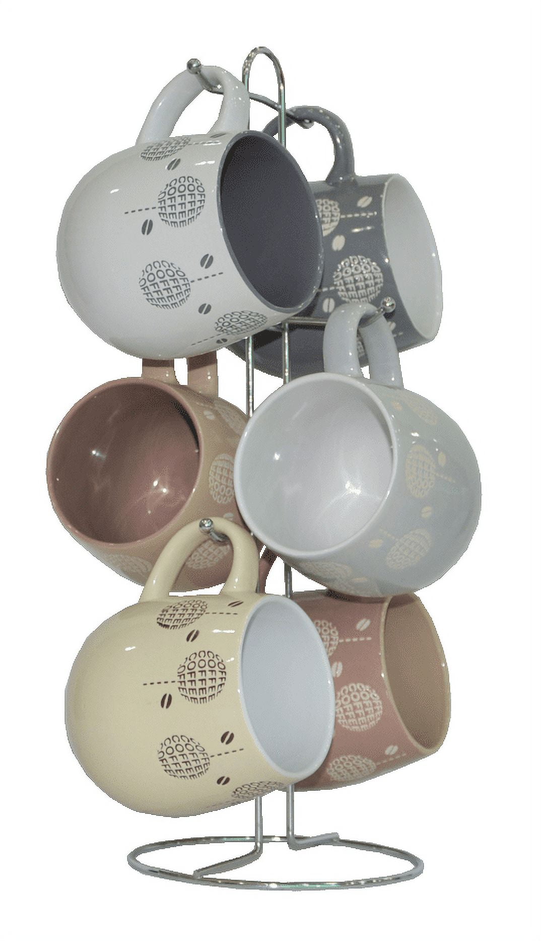 Marcelle 6-Piece Ceramic Coffee Mug Set with Metal Stand, 17oz