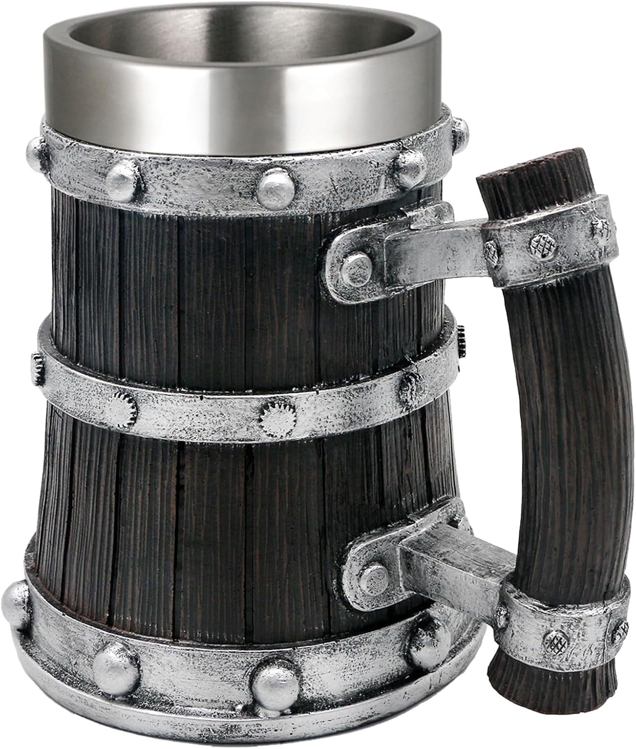 Medieval Viking Wood Beer-Tankard Mug - 21oz Norse Stainless Steel Cup Viking Gifts Coffee/Beer Mug for Men Nordic Decor