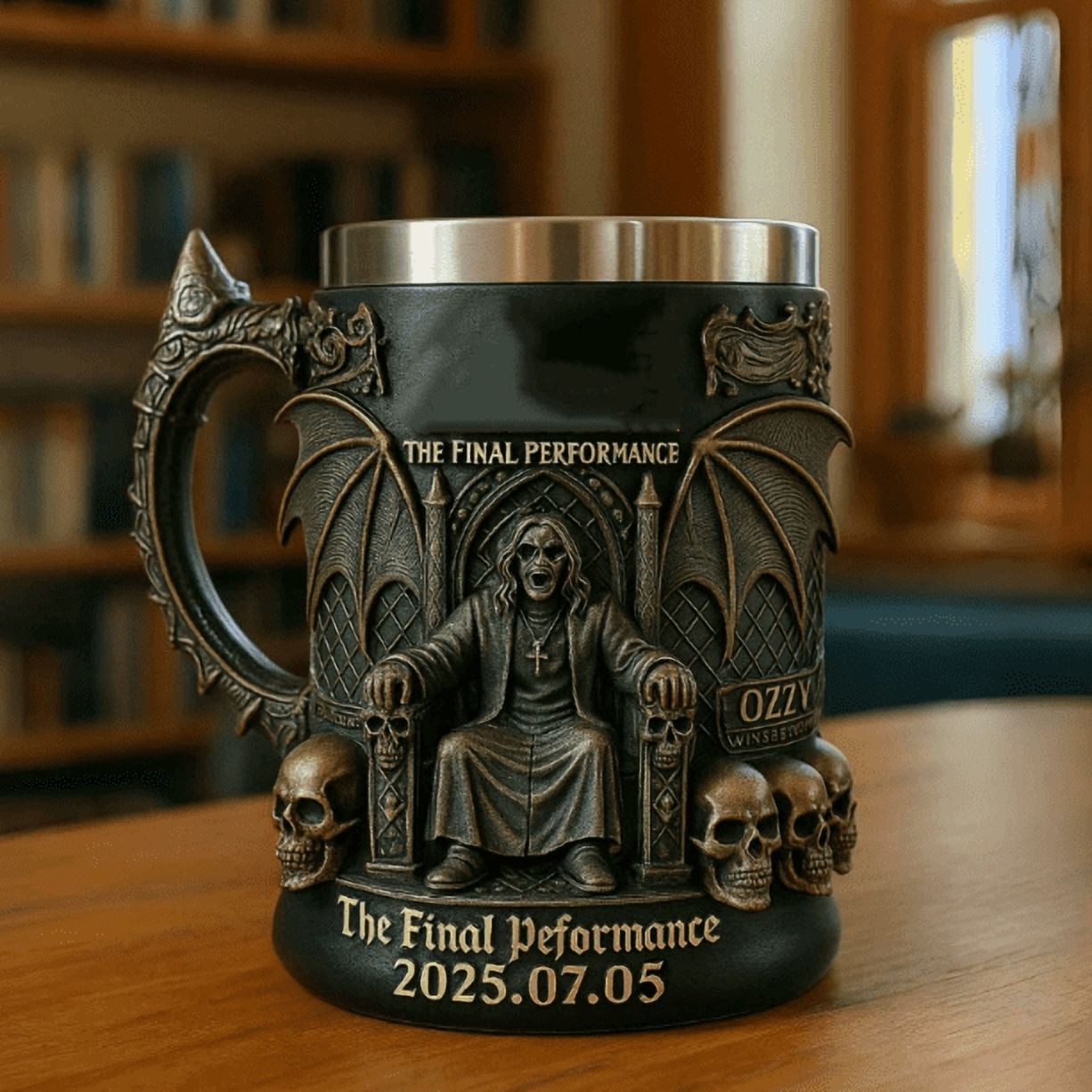 Ozzy Osbourne Mug, Black 3D Osbourne Commemorative Mug, Resin Cup The Final Performance Gift Collectible,Halloween Decorations