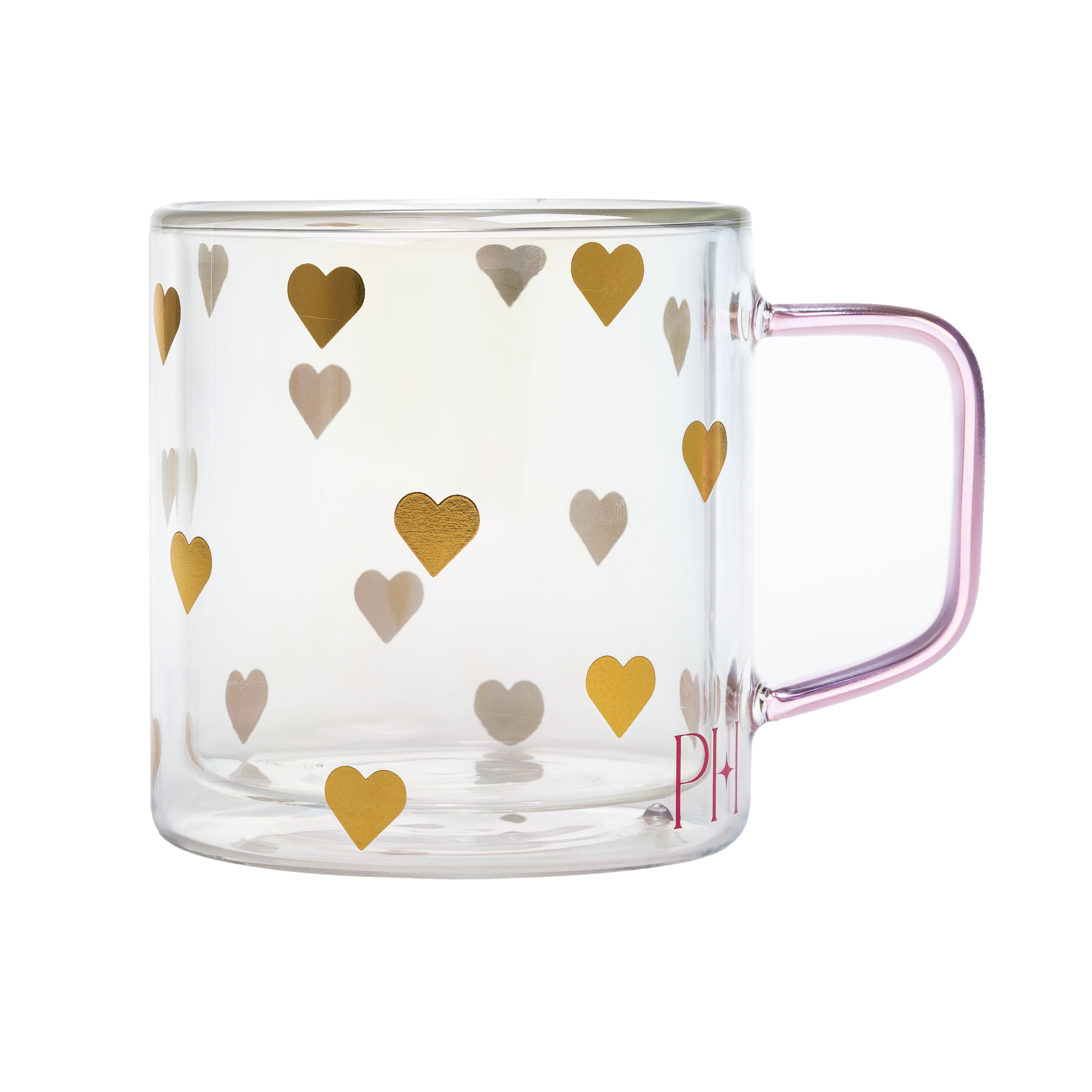 Paris Hilton Double Wall Glass Coffee Mug,13.5 Ounces, Hearts