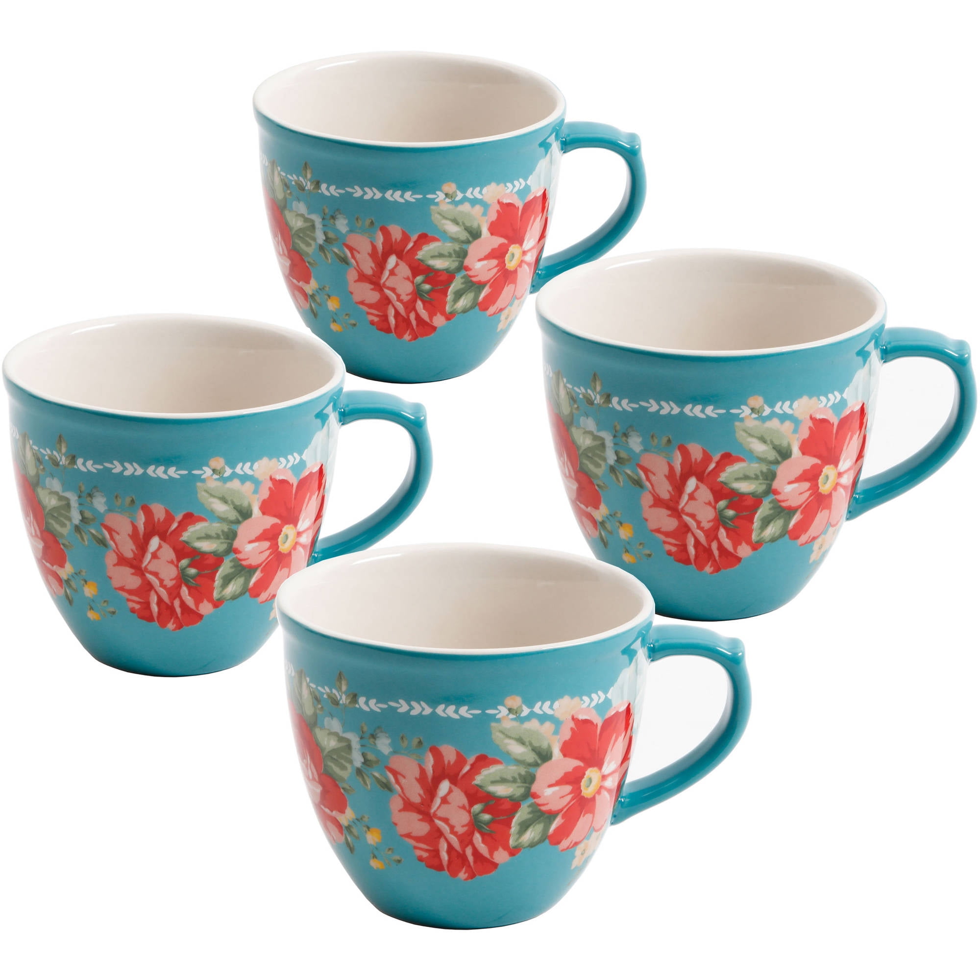 The Pioneer Woman Vintage Floral 4-Piece Mug Set, 16 fl oz