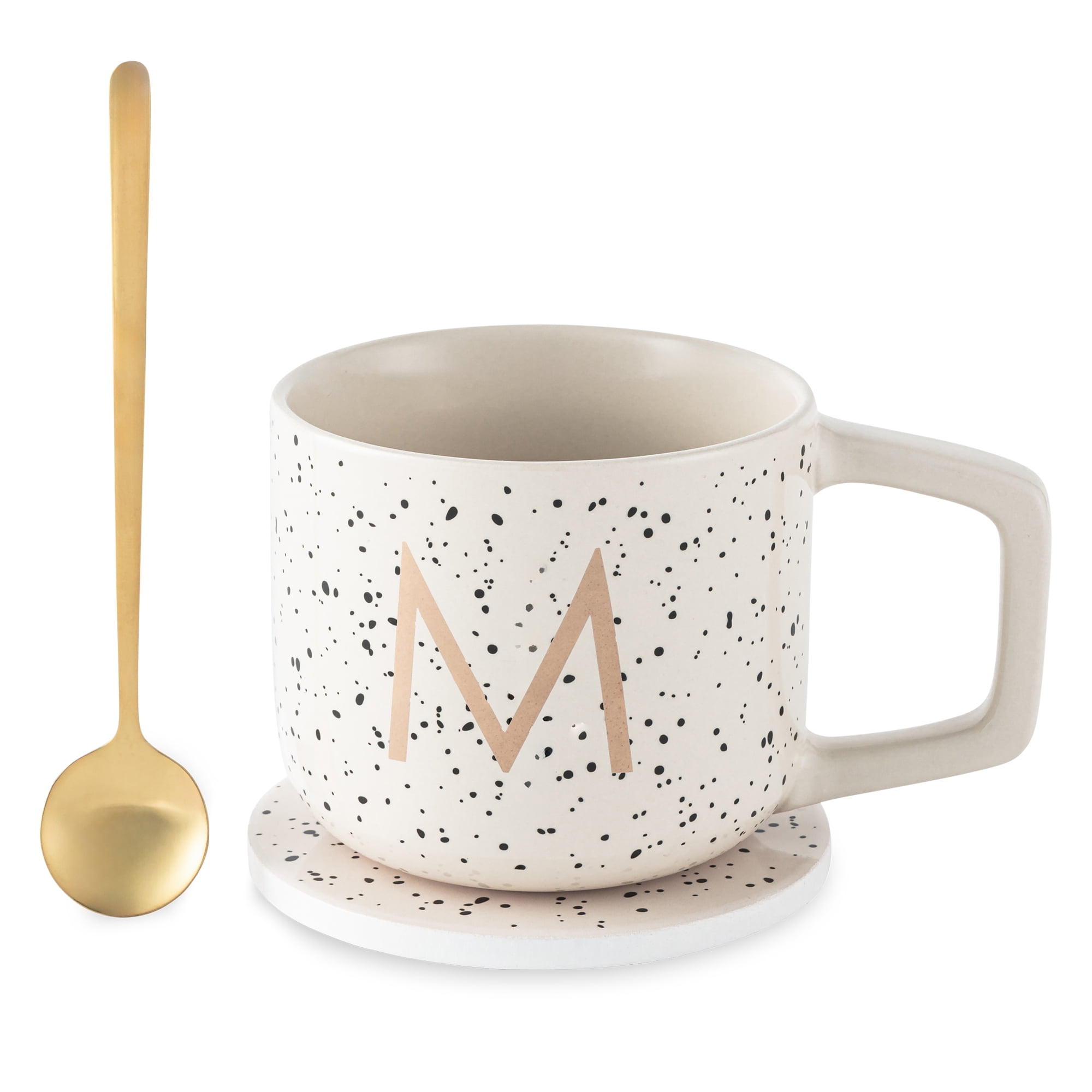 Thyme & Table 13.5 fl oz Monogram M Stoneware Mug, Coaster and Stir Set