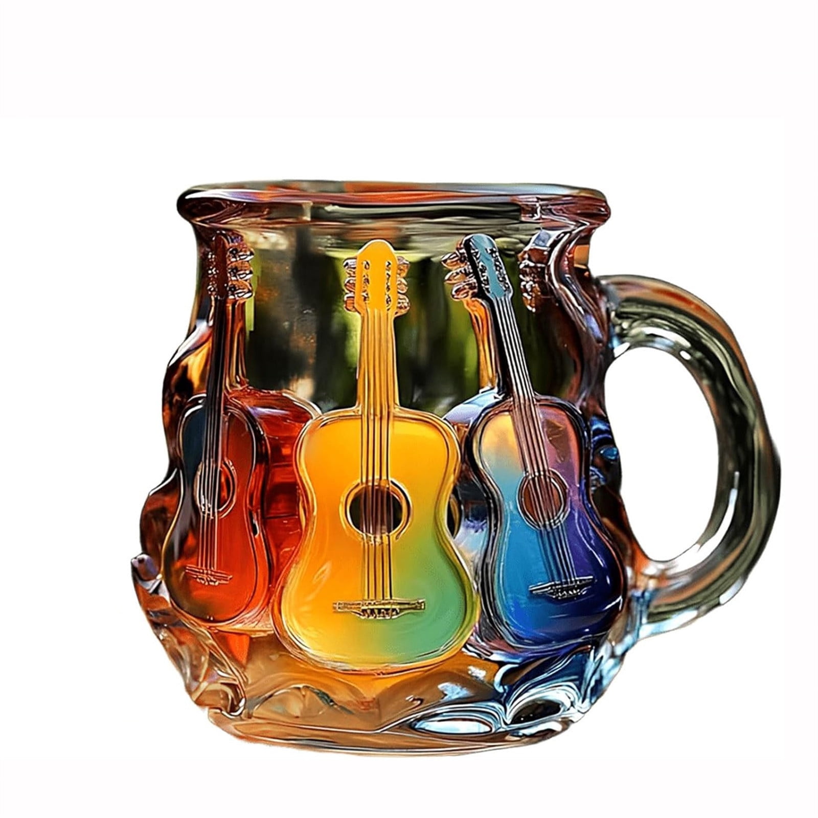 Tuscom 3D Painted Glass Guitar Coffee Mug, Unique Musical Gift for Music Teachers & Guitar Lovers, Novelty Ceramic Cup for Coffee, Tea, or Decor