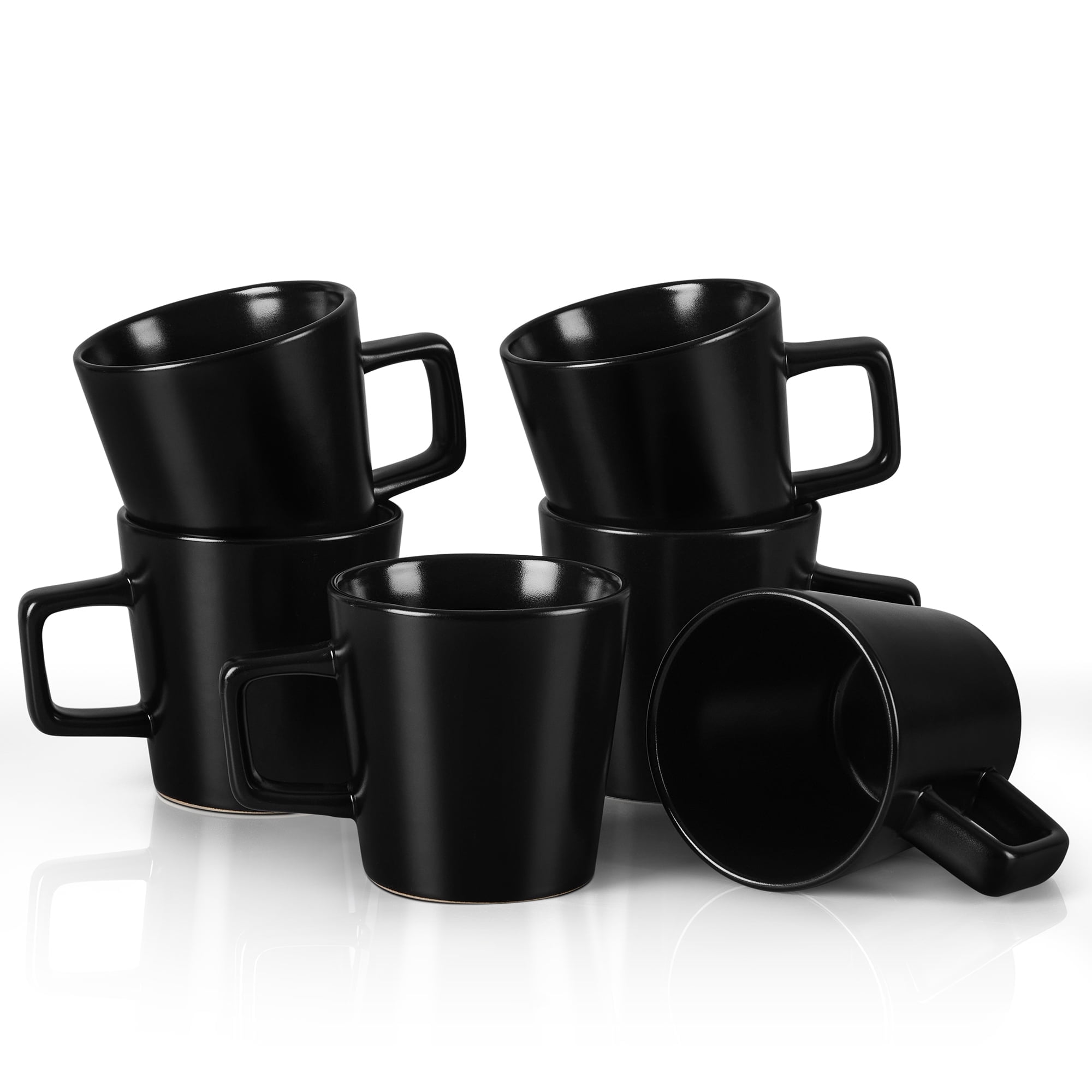 Vesteel Coffee Mugs Set of 6, 11oz Ceramic Coffee Cups with Handles for Men Women, Stoneware Mugs for Tea Latte, Housewarming Wedding Gifts, Matte Black
